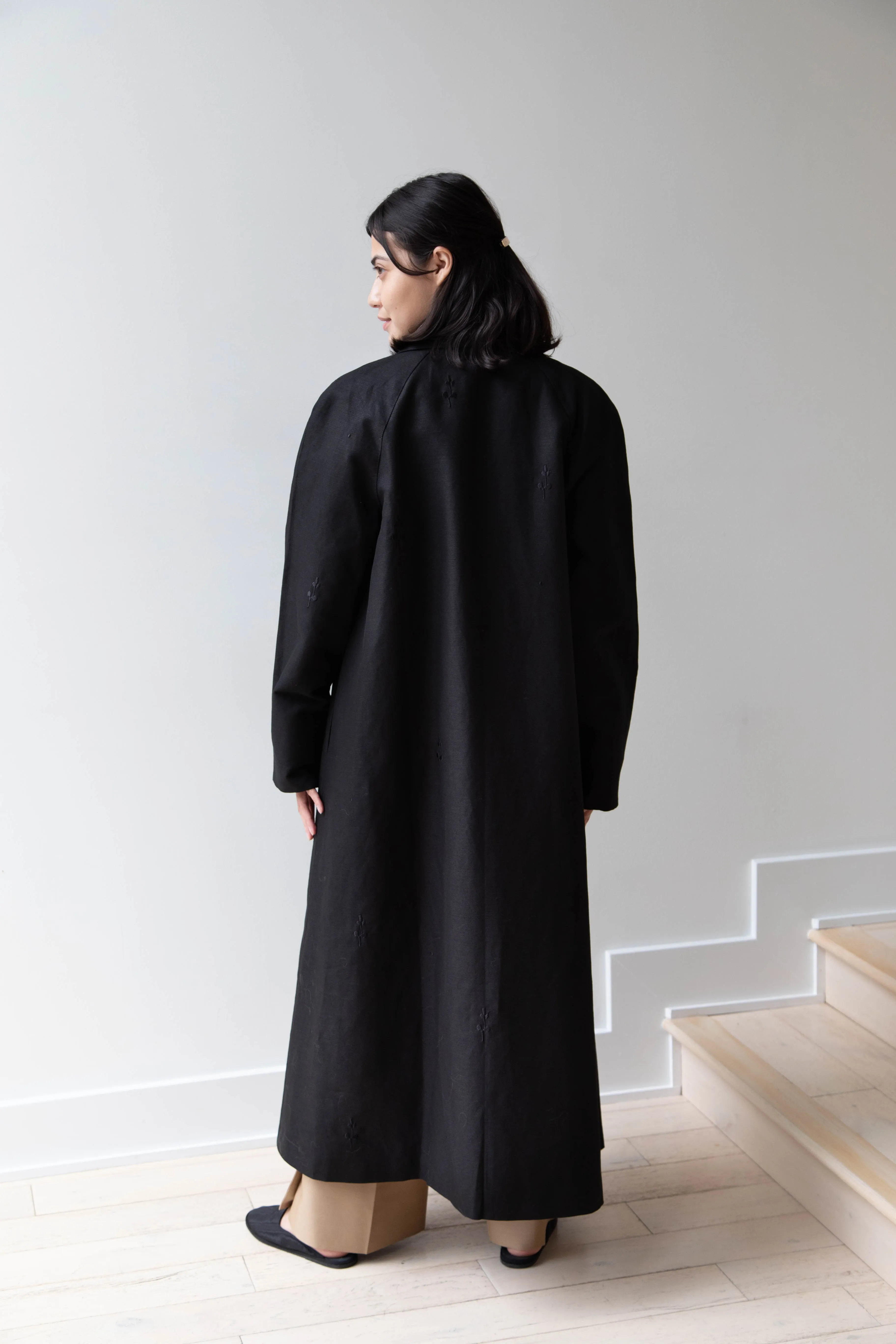 Delegan | Trench Coat with Embroidery in Black & Black