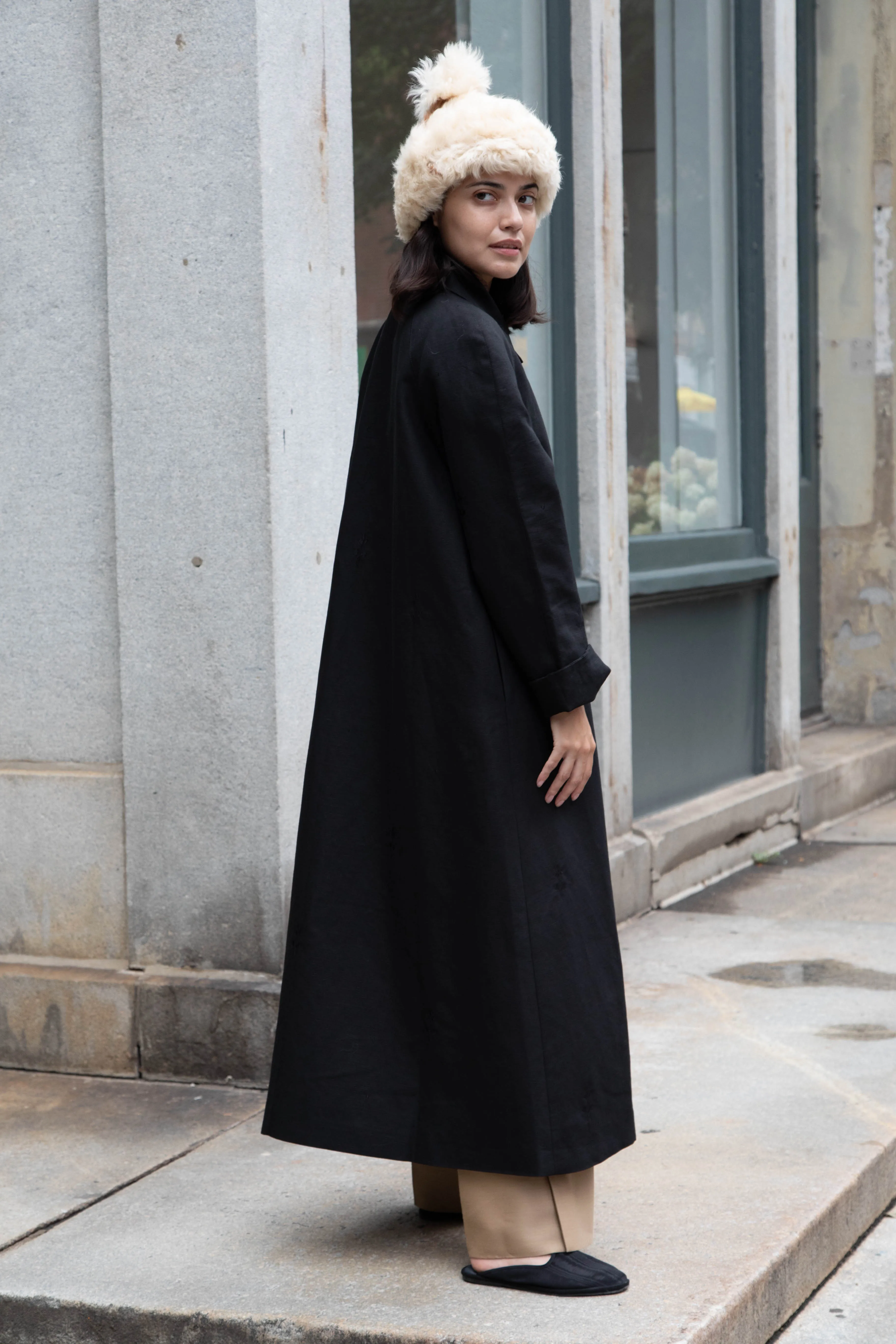 Delegan | Trench Coat with Embroidery in Black & Black