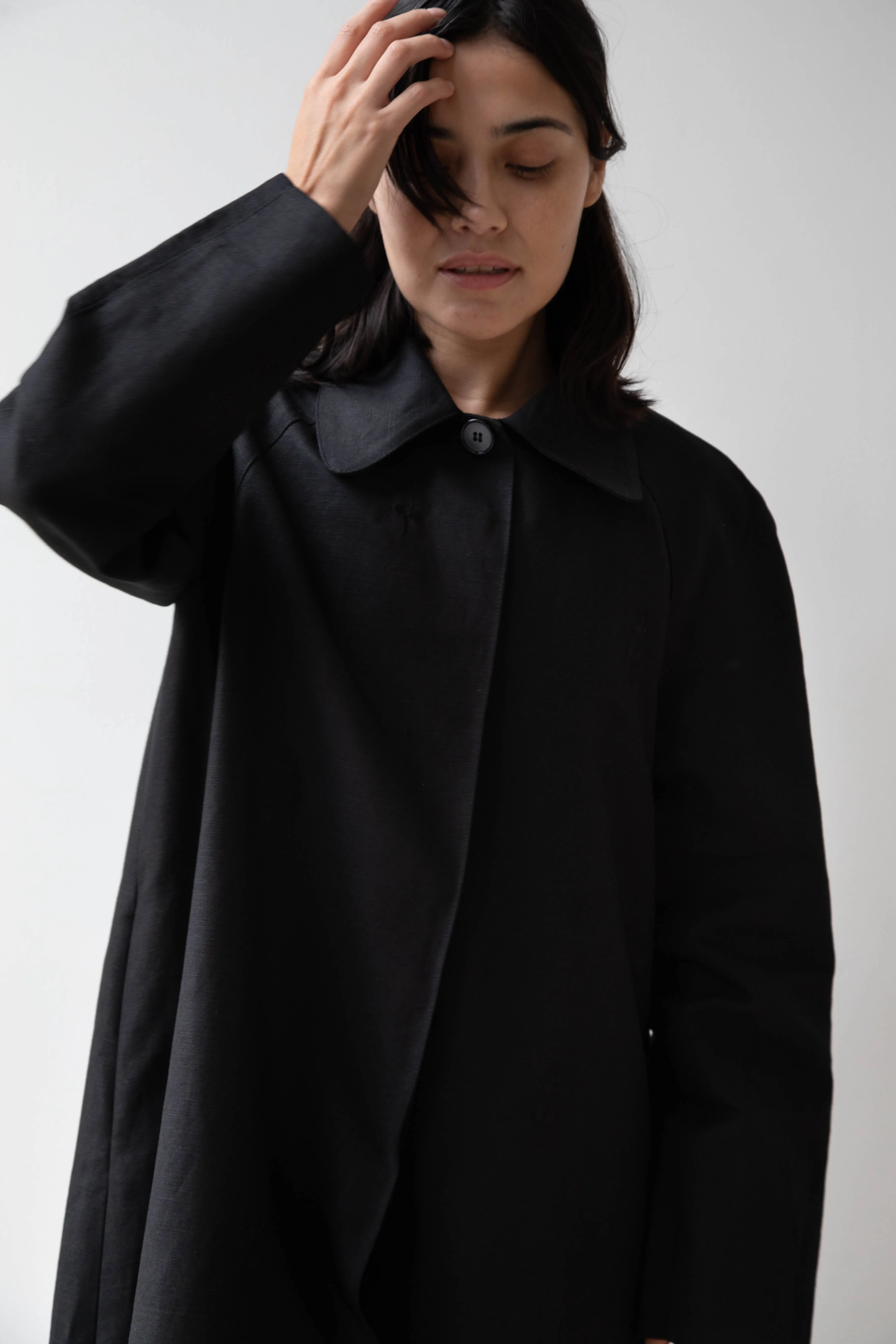 Delegan | Trench Coat with Embroidery in Black & Black