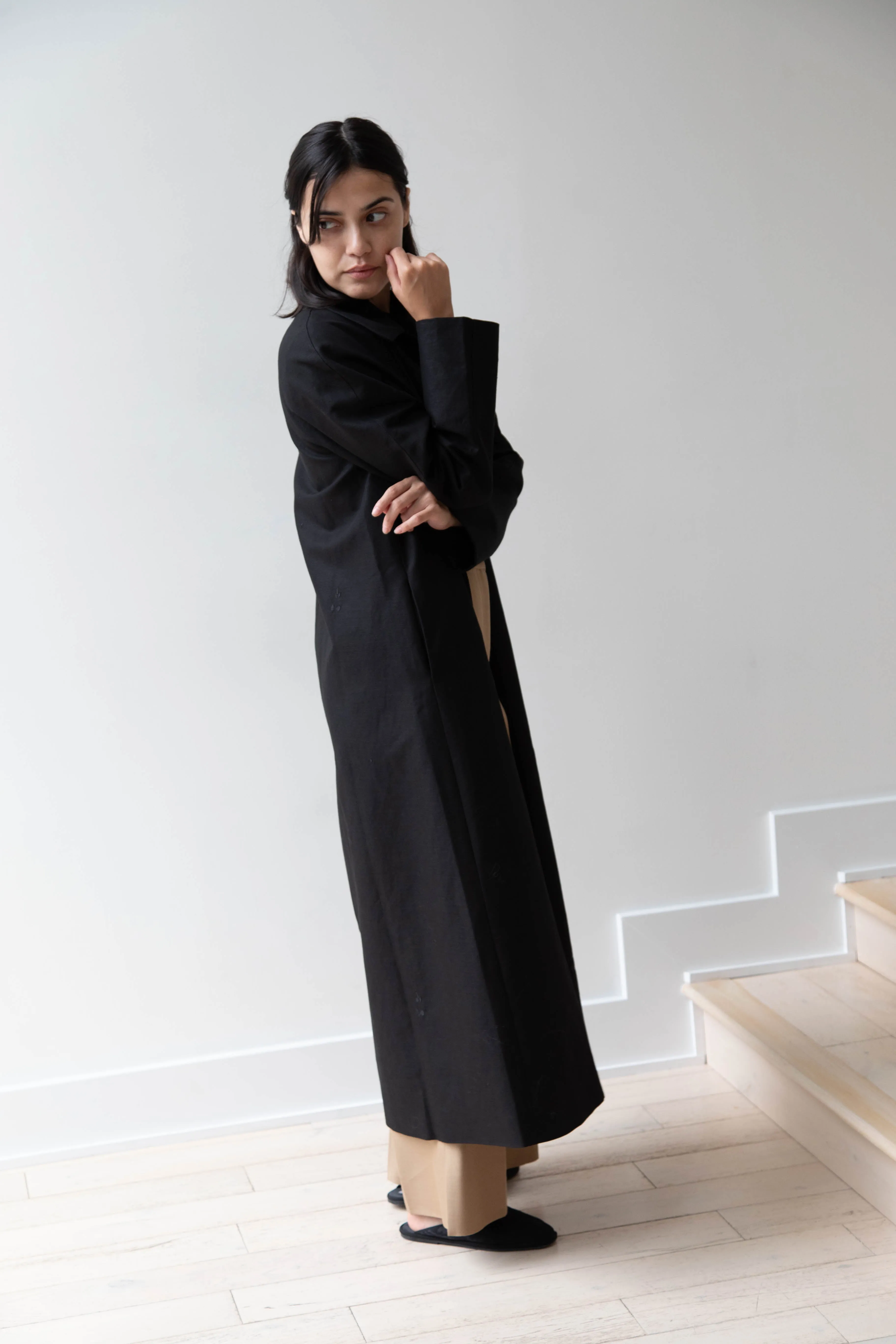 Delegan | Trench Coat with Embroidery in Black & Black