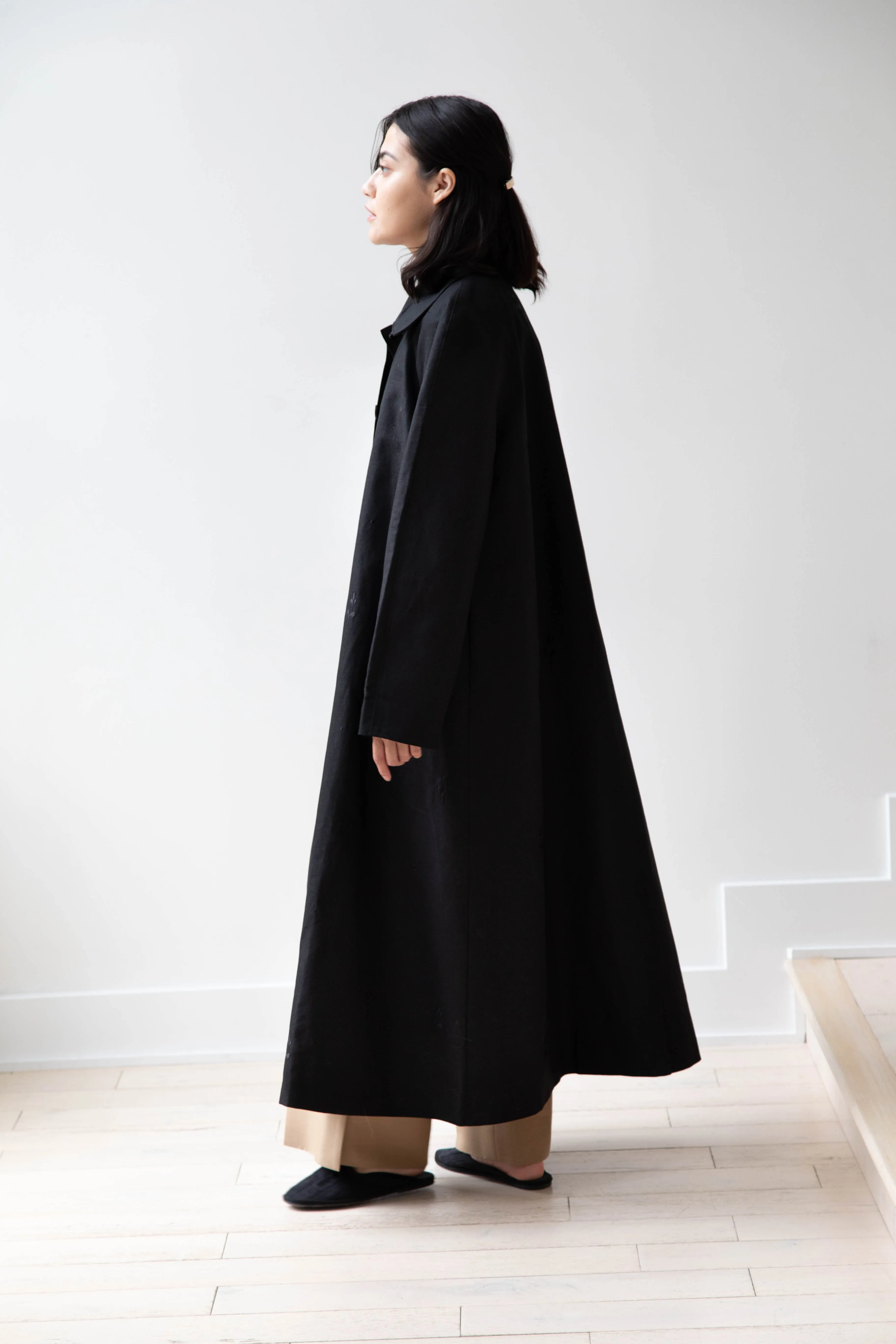 Delegan | Trench Coat with Embroidery in Black & Black