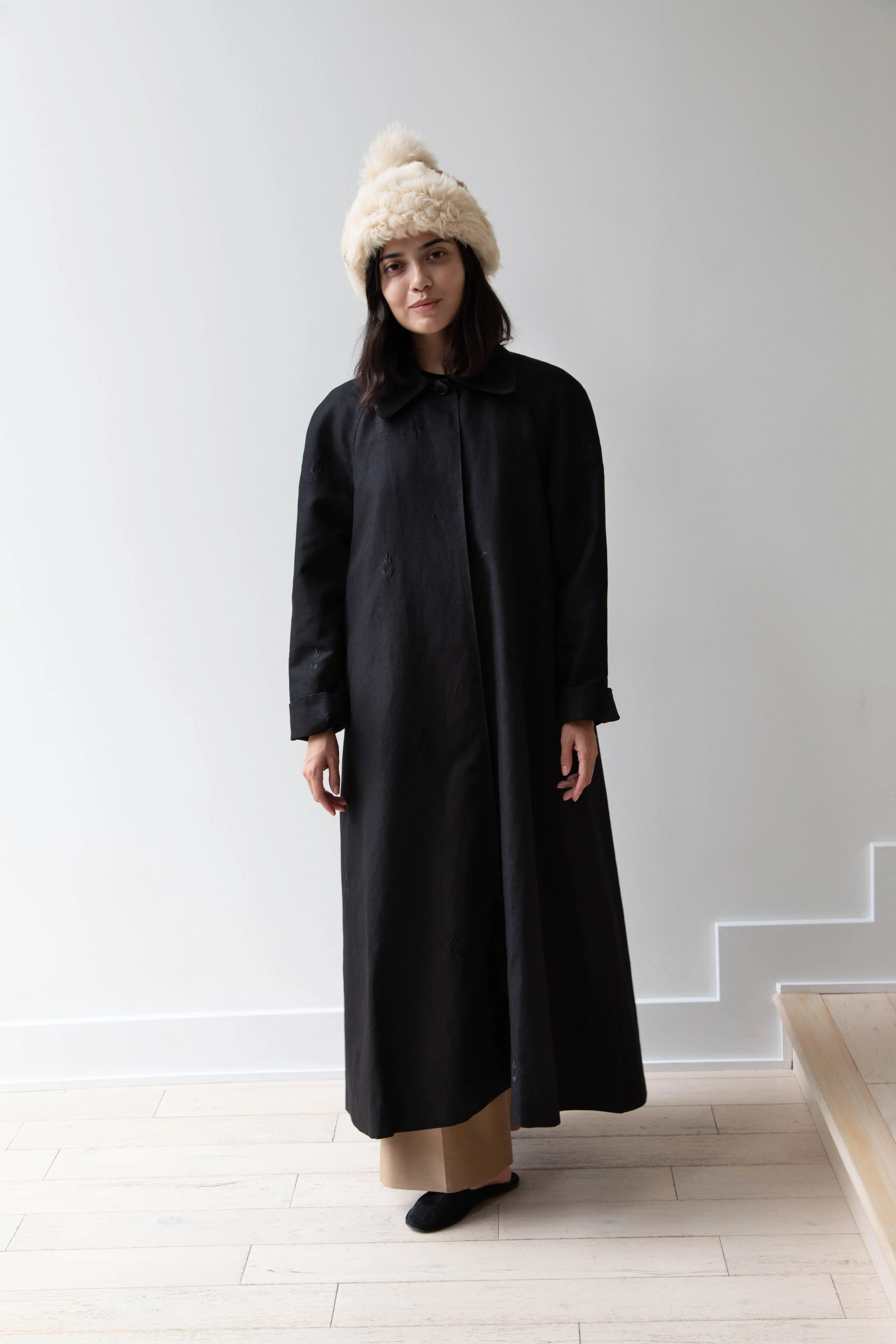 Delegan | Trench Coat with Embroidery in Black & Black