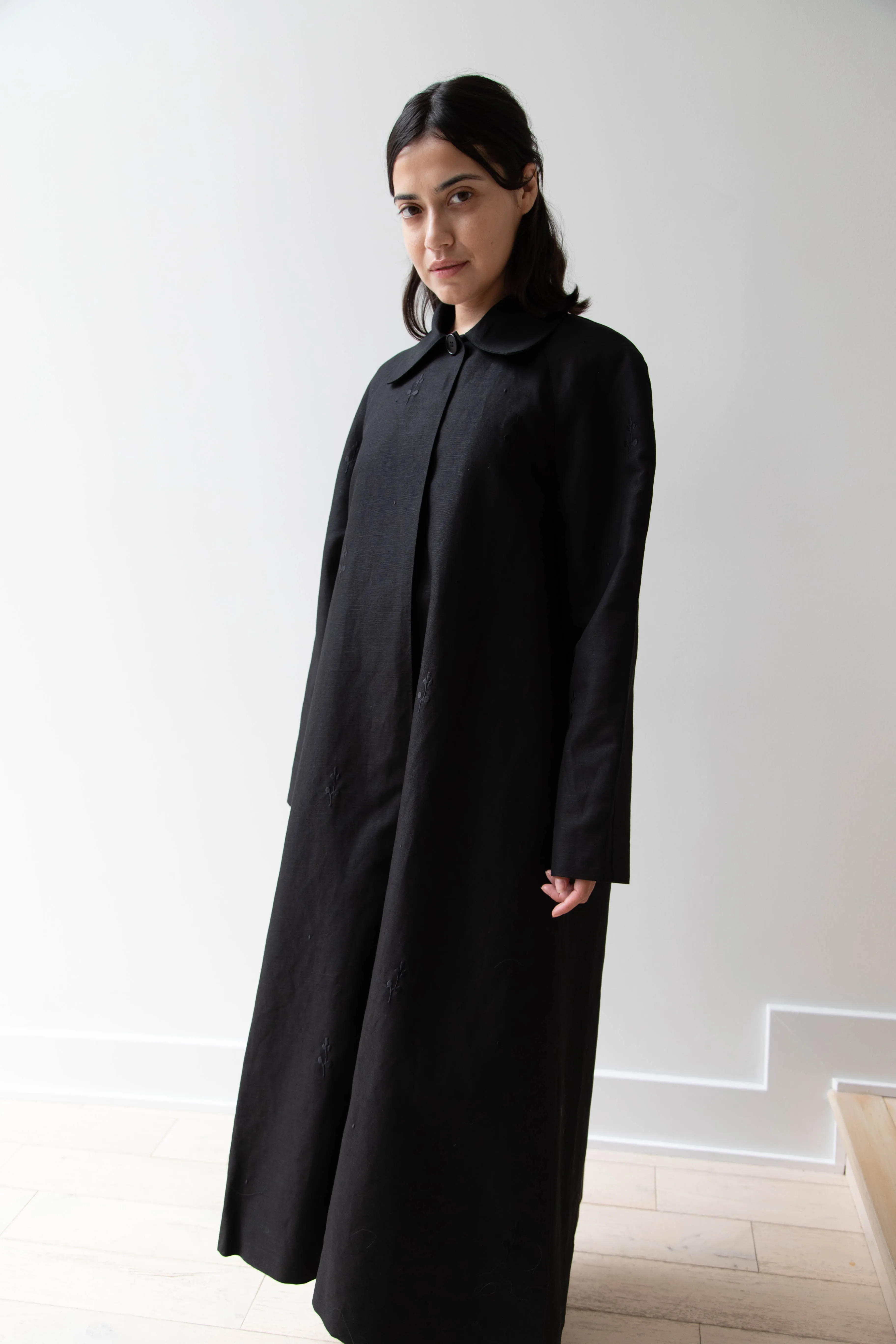 Delegan | Trench Coat with Embroidery in Black & Black