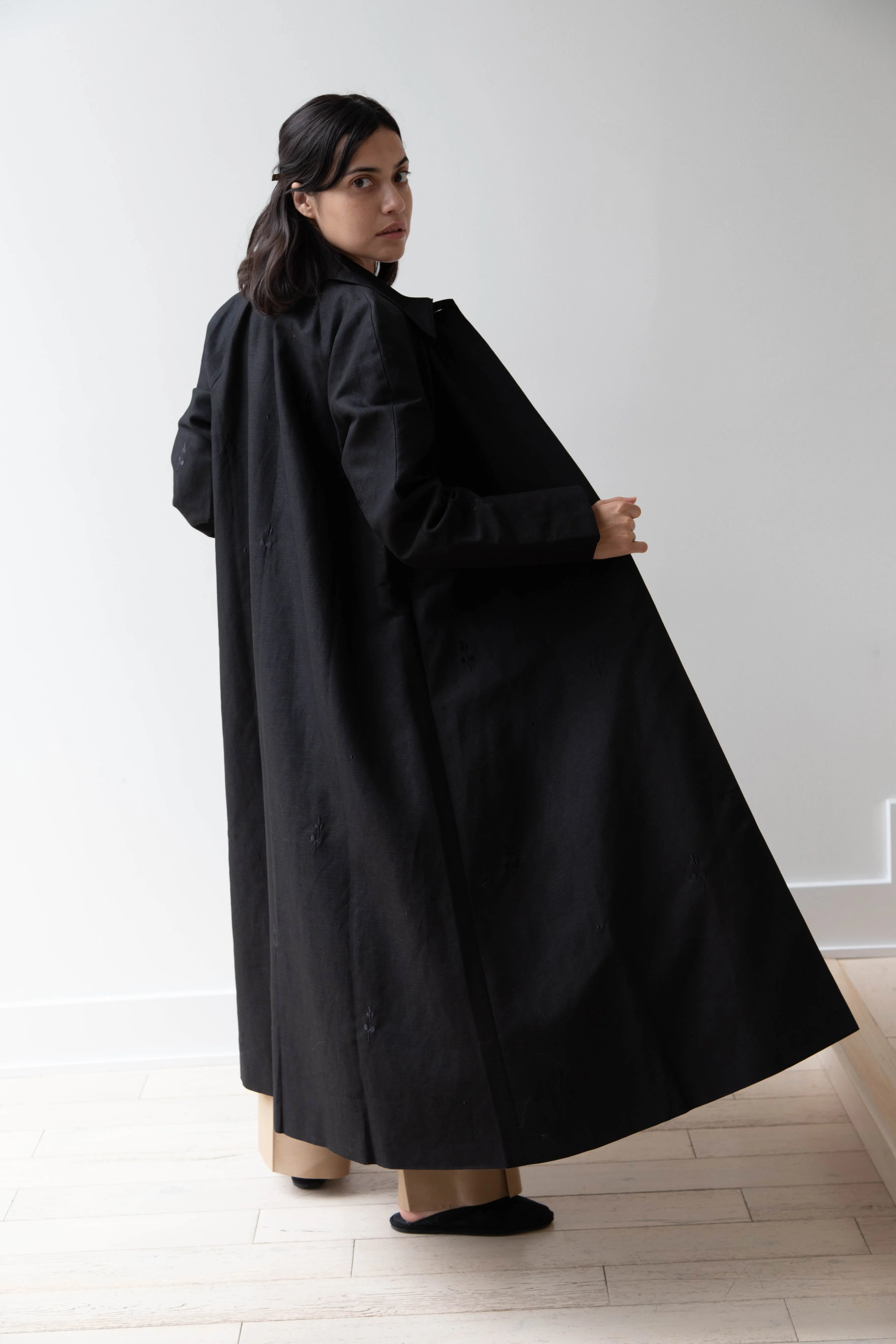 Delegan | Trench Coat with Embroidery in Black & Black