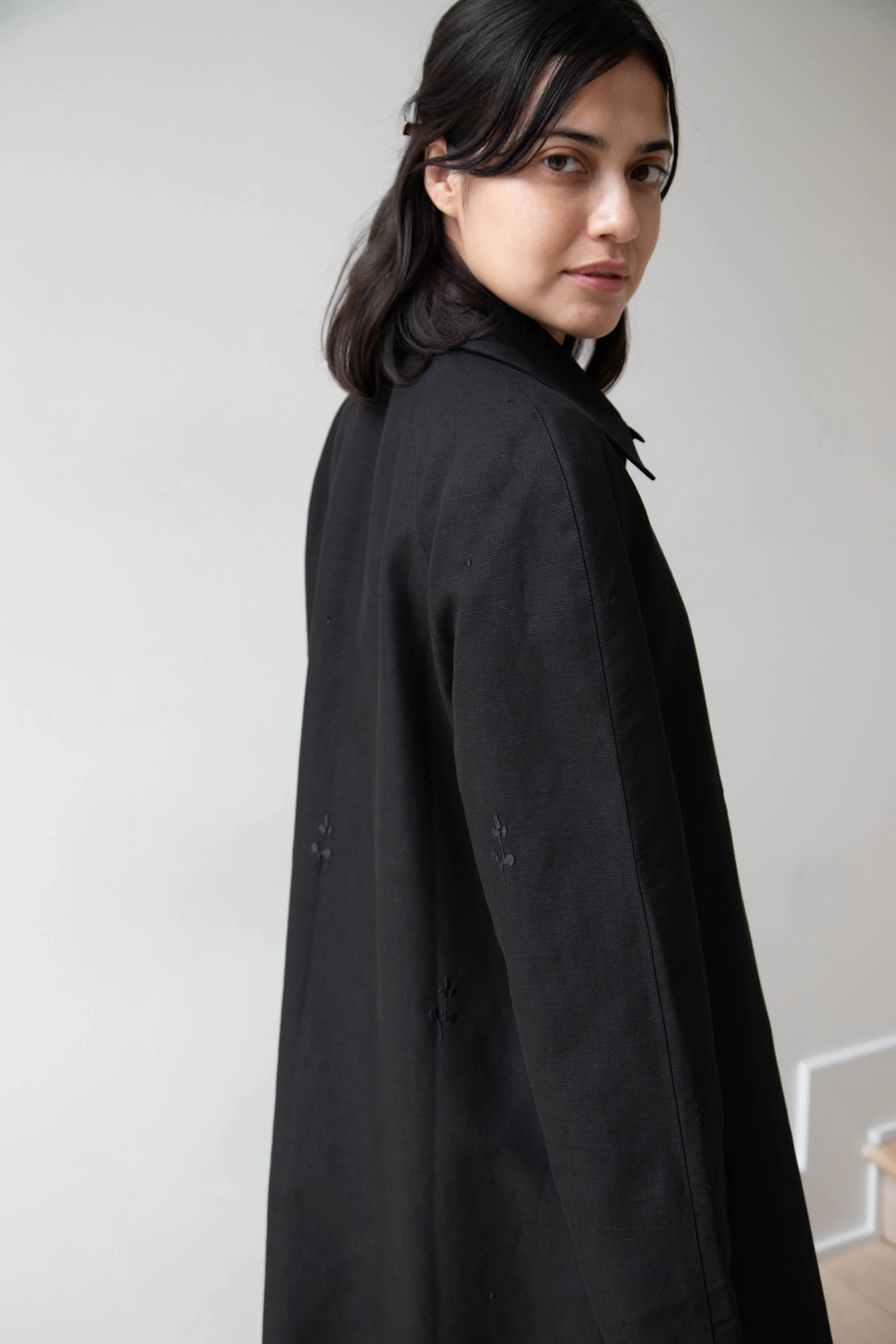 Delegan | Trench Coat with Embroidery in Black & Black