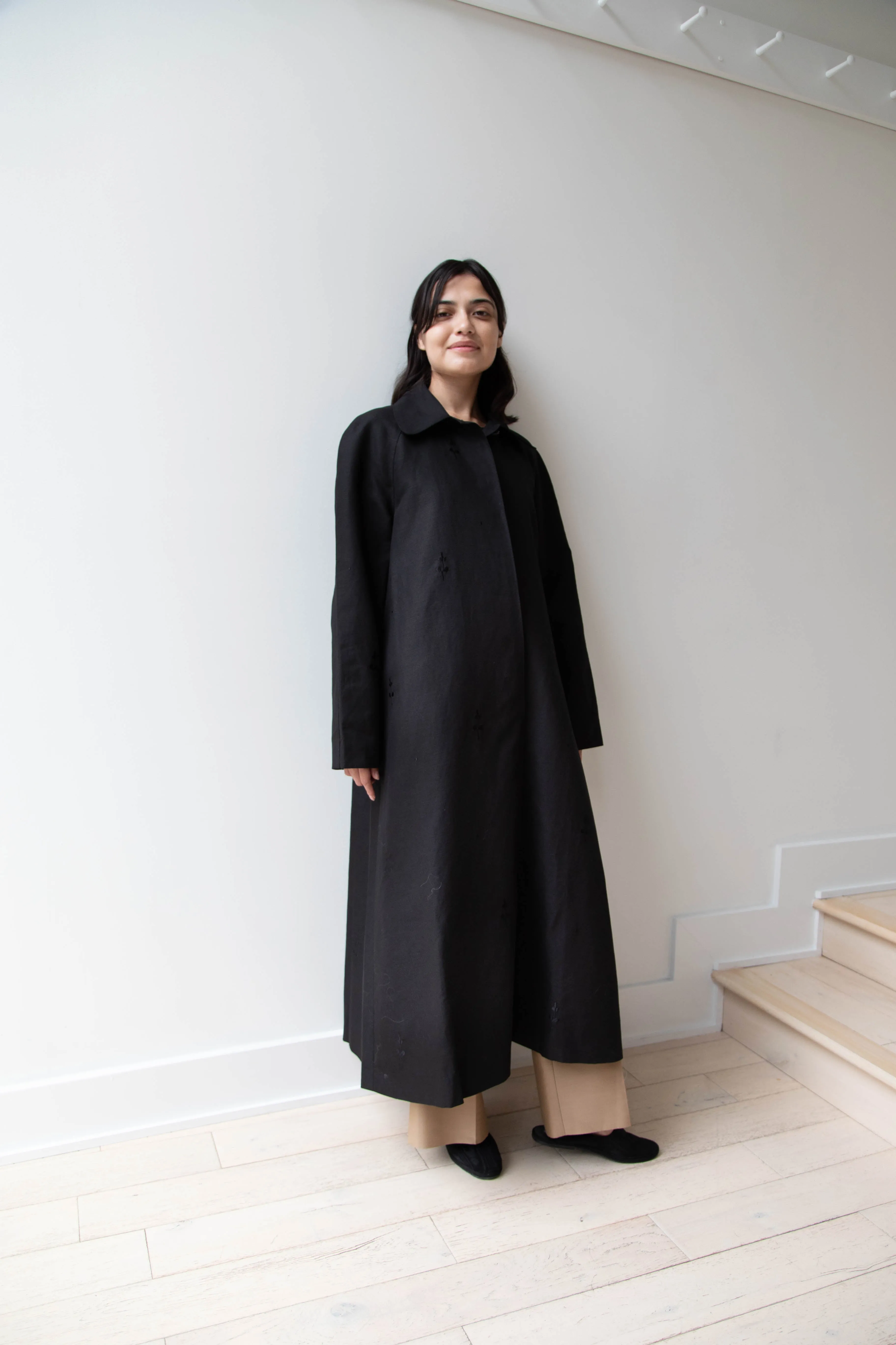 Delegan | Trench Coat with Embroidery in Black & Black