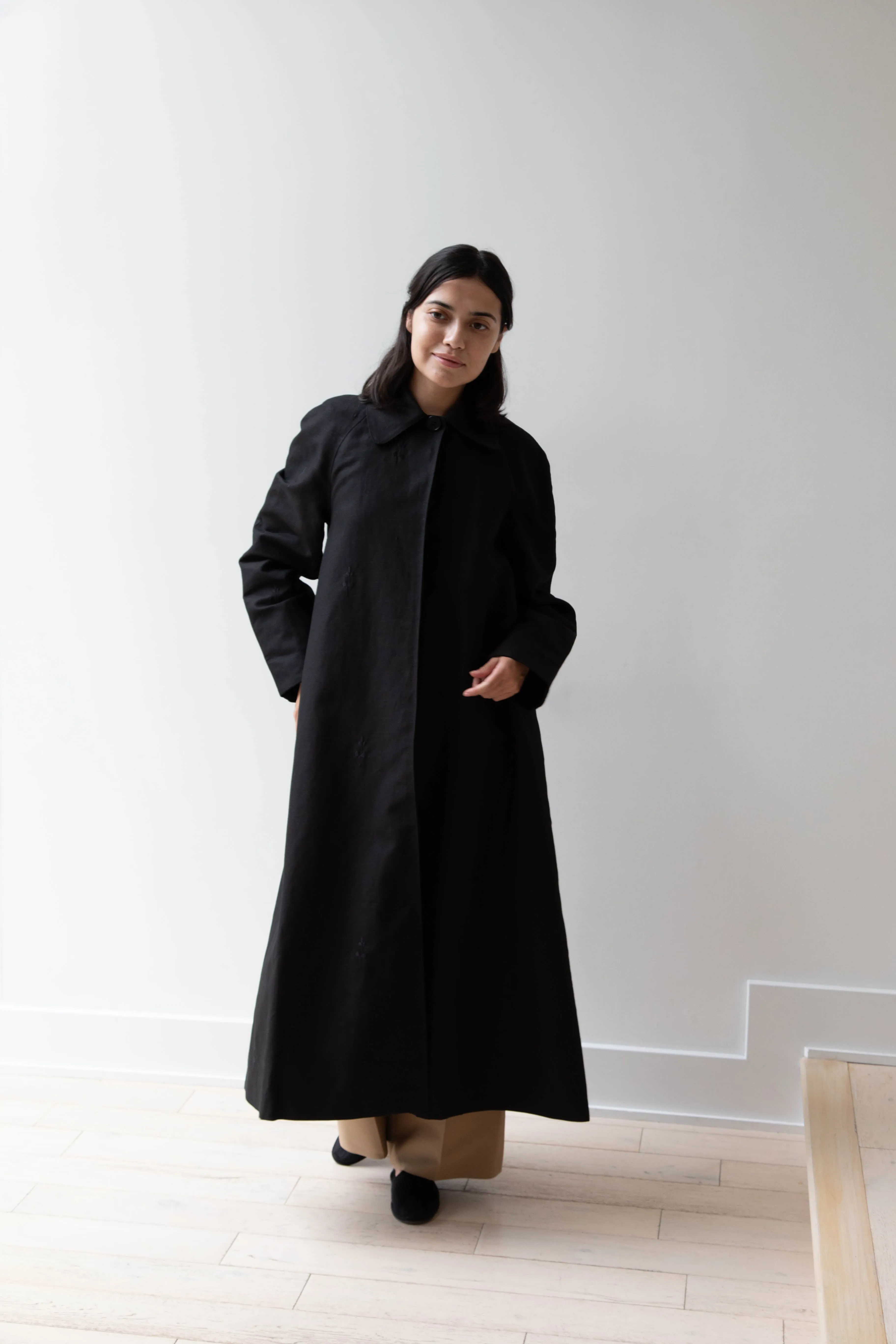 Delegan | Trench Coat with Embroidery in Black & Black