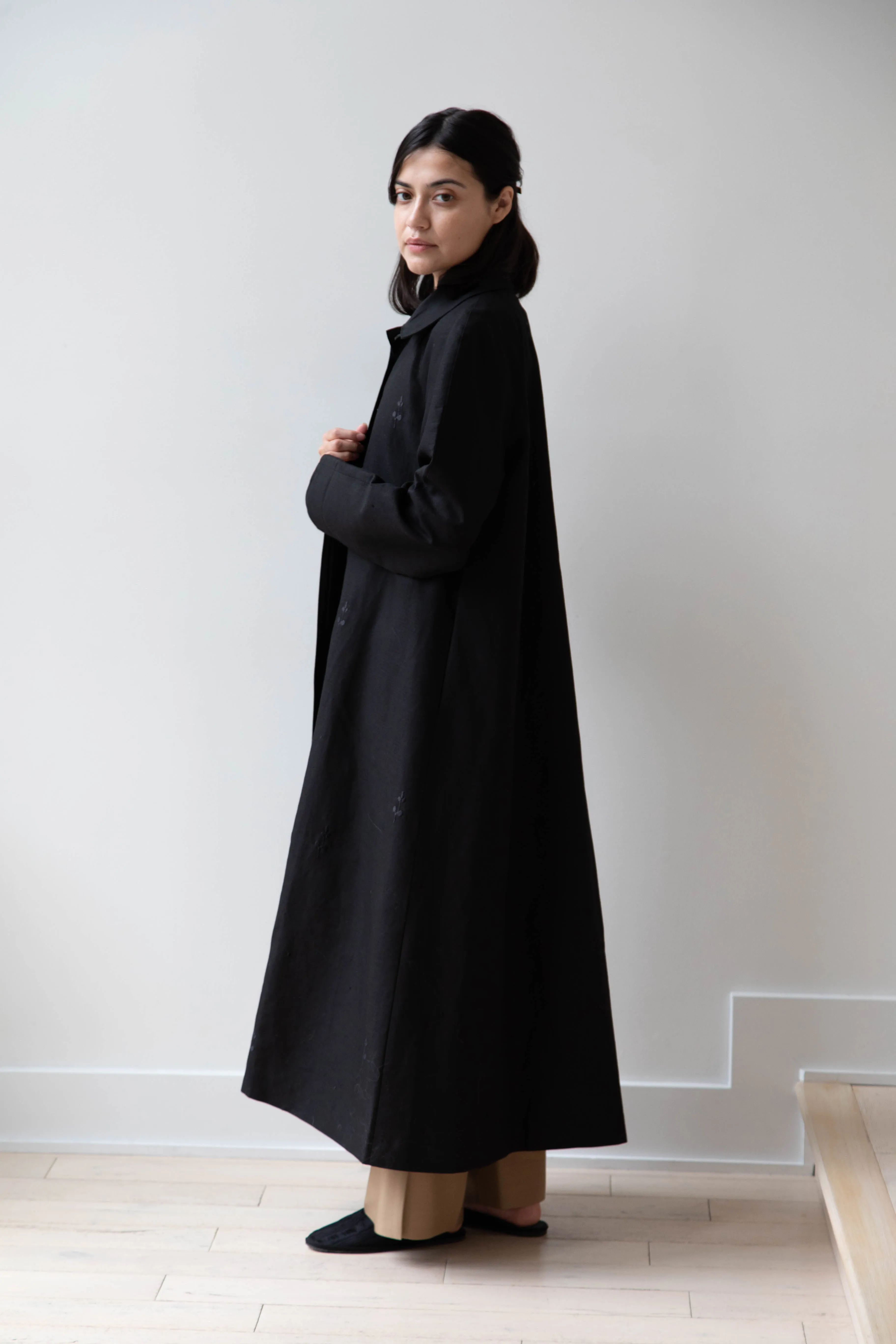 Delegan | Trench Coat with Embroidery in Black & Black