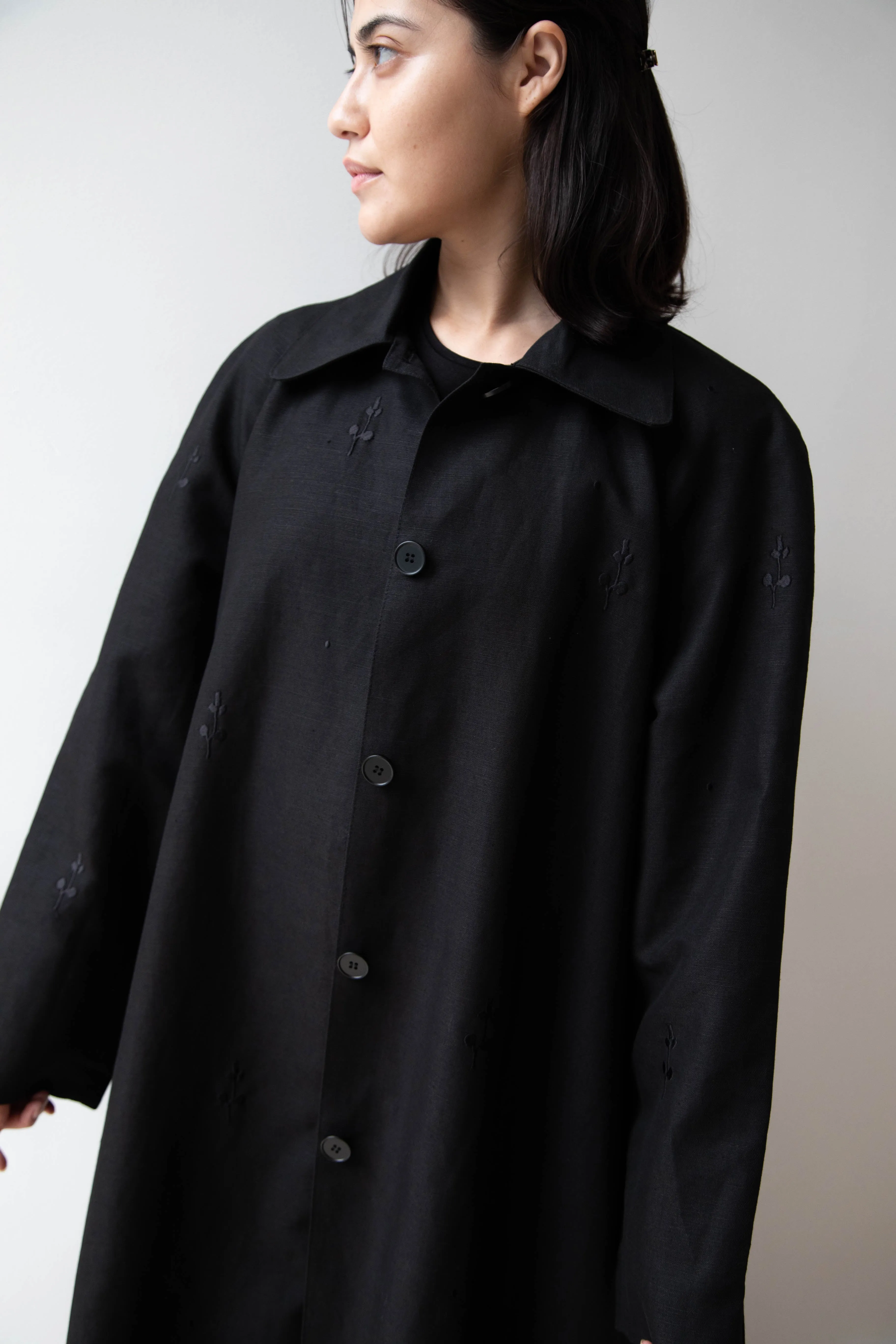 Delegan | Trench Coat with Embroidery in Black & Black