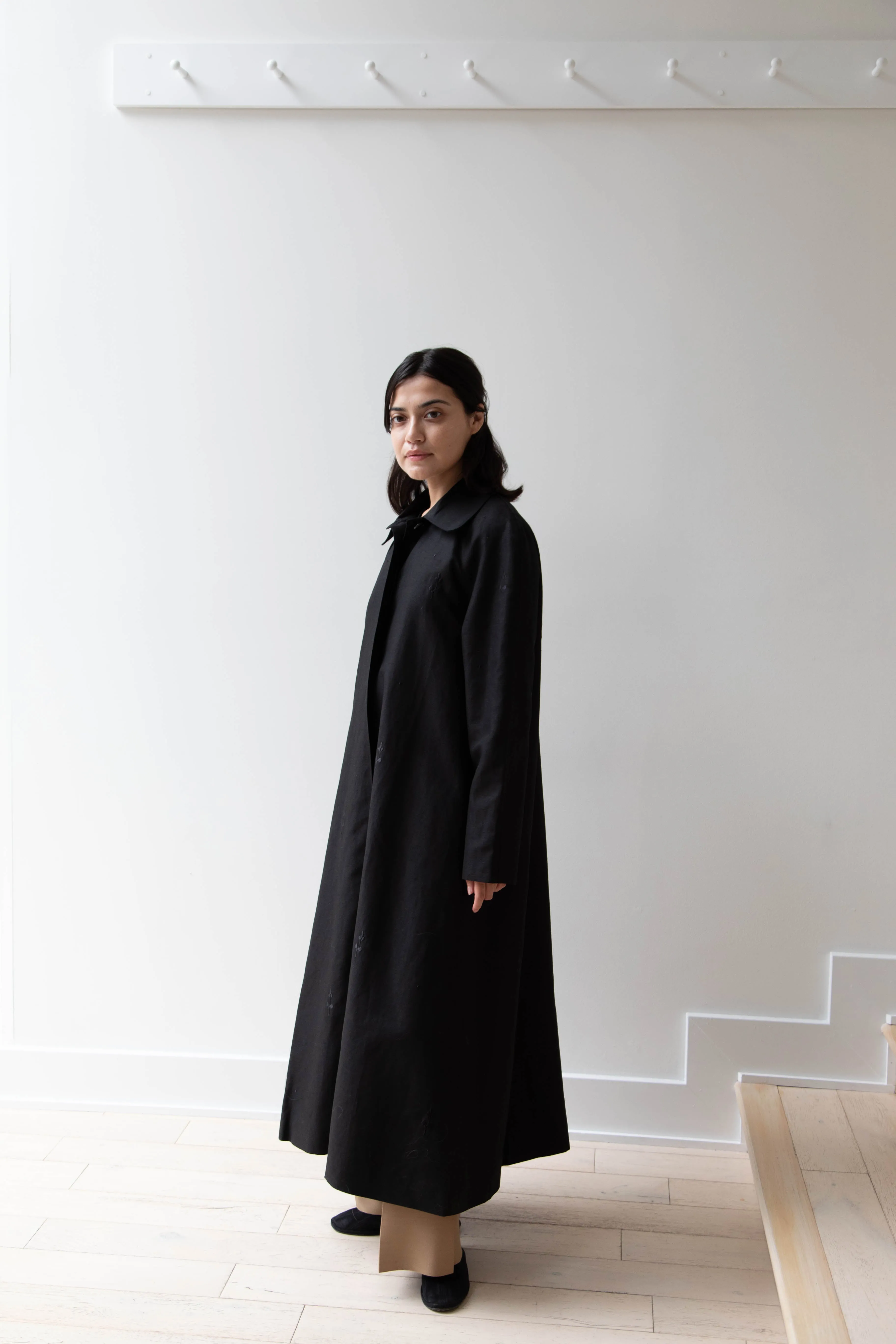 Delegan | Trench Coat with Embroidery in Black & Black