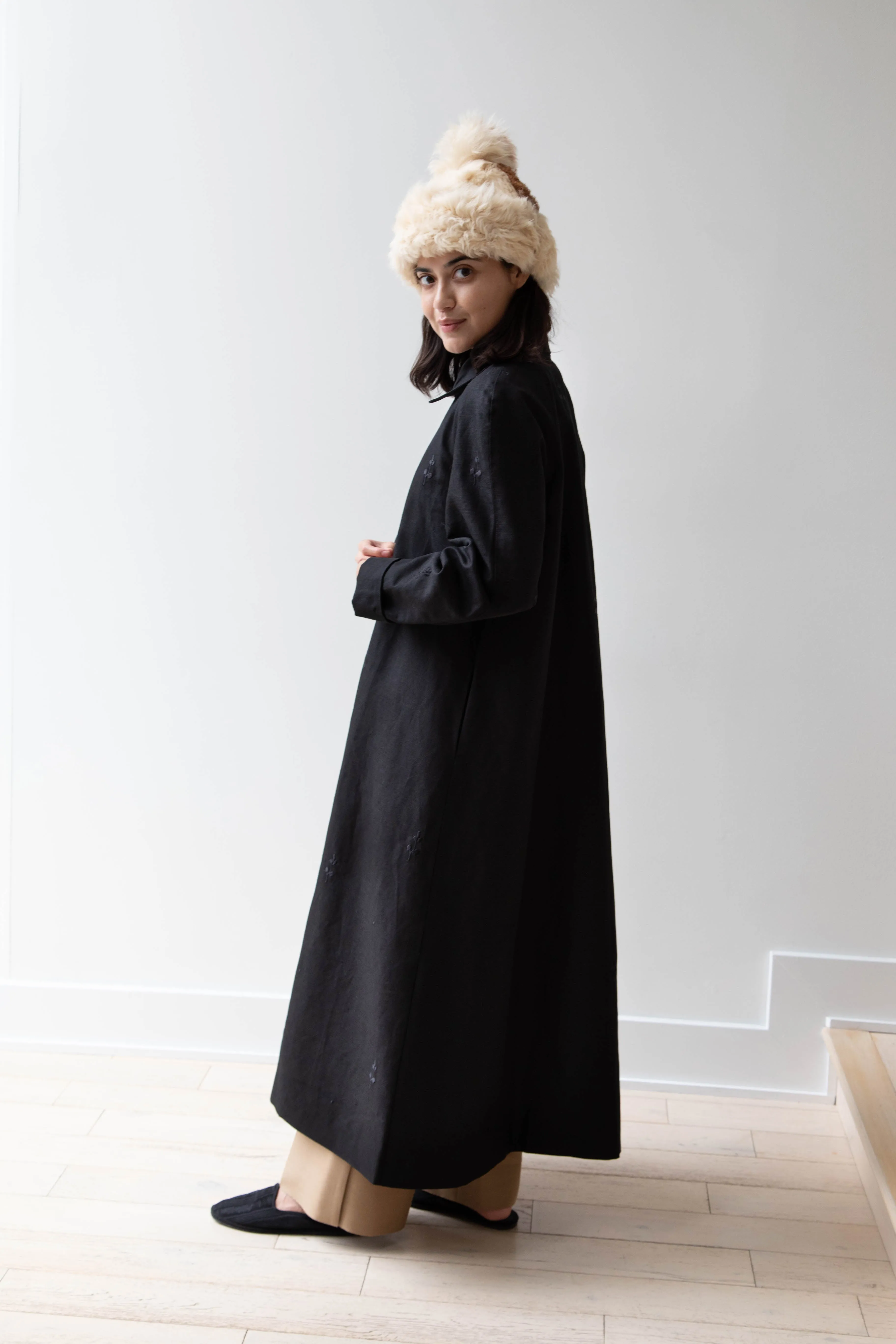 Delegan | Trench Coat with Embroidery in Black & Black