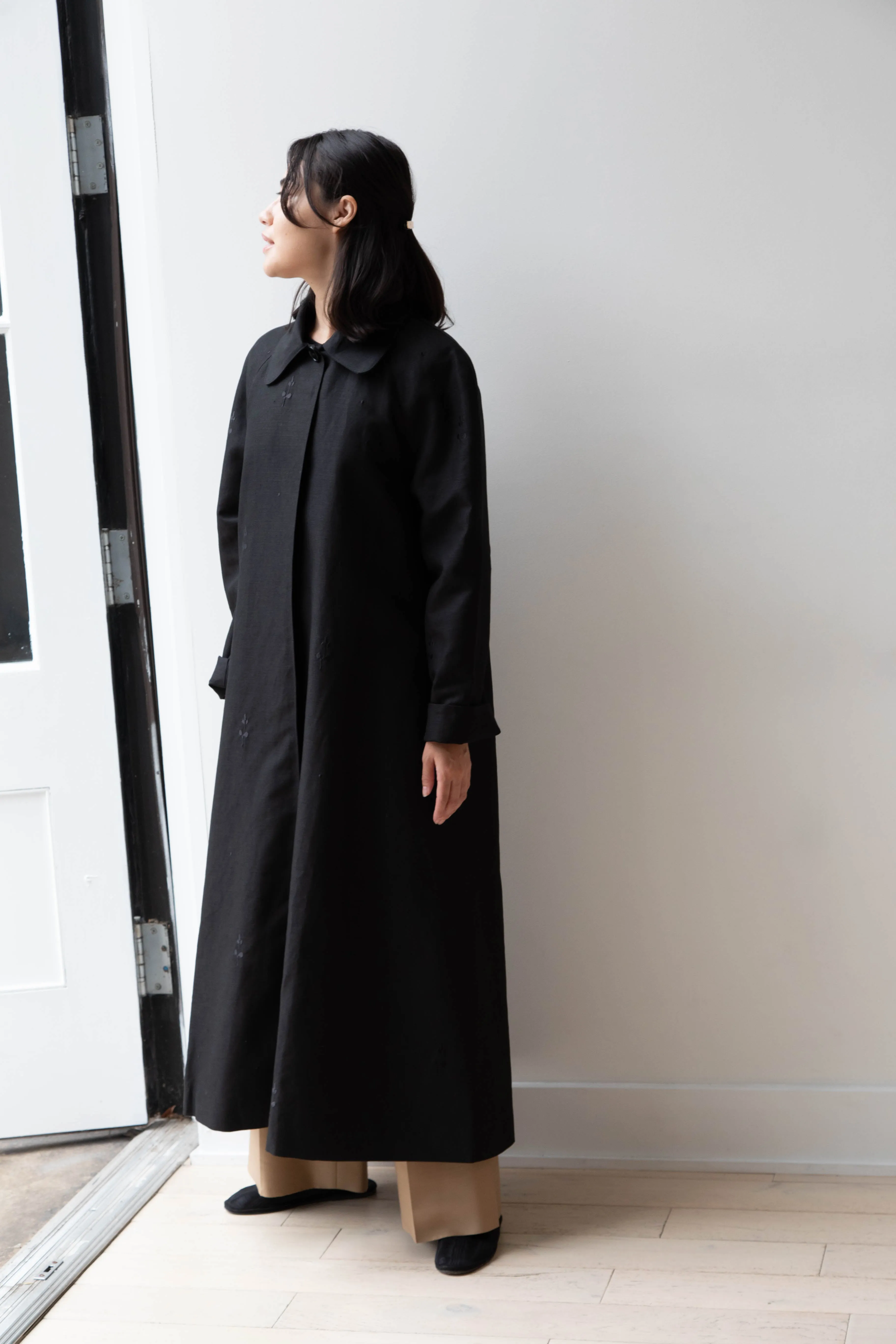 Delegan | Trench Coat with Embroidery in Black & Black