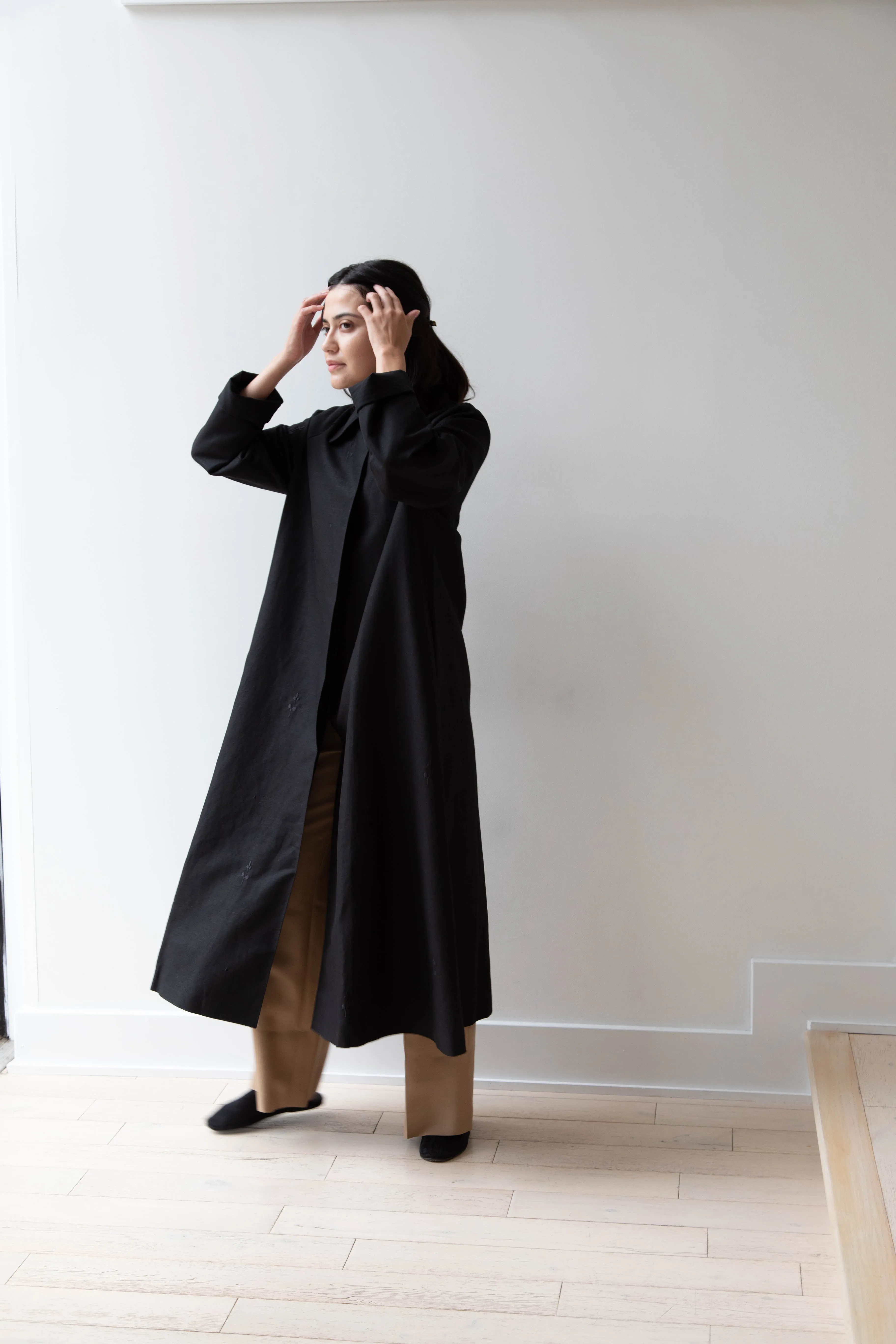 Delegan | Trench Coat with Embroidery in Black & Black