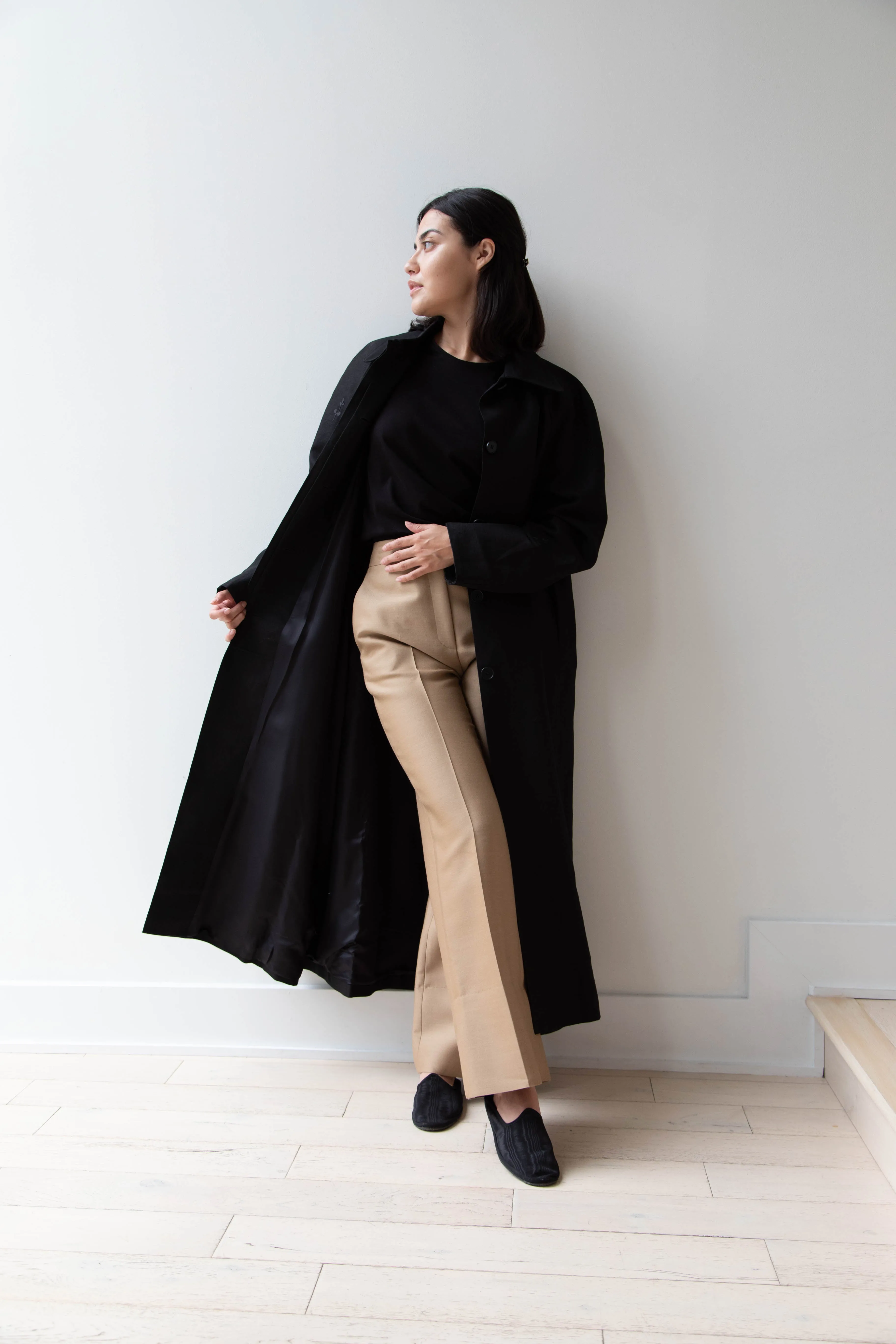 Delegan | Trench Coat with Embroidery in Black & Black