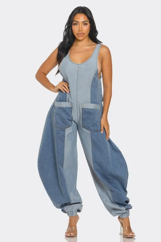 Denim Patchwork Jumpsuit