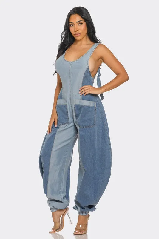 Denim Patchwork Jumpsuit