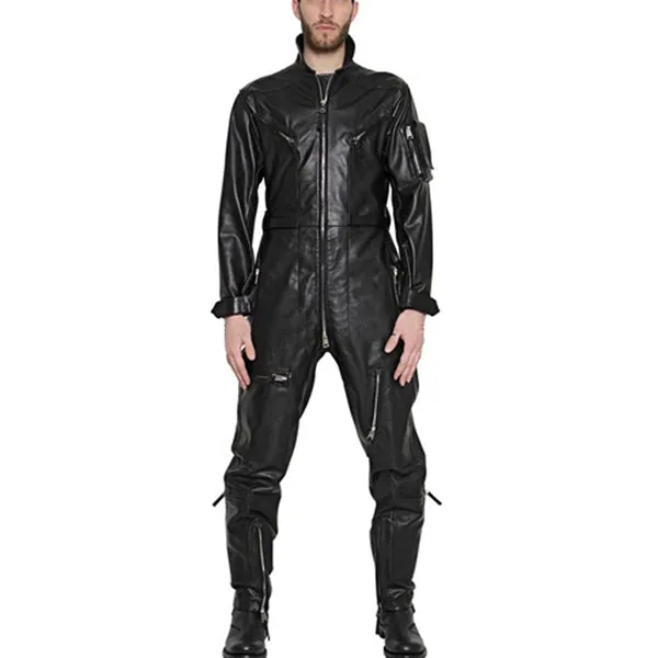 Designer Style Men Long Sleeves Tough Look Leather Jumpsuit