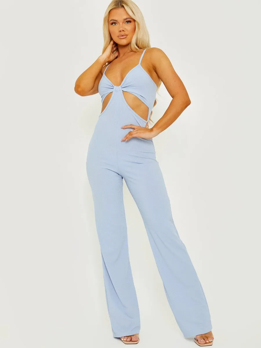 Devin Cut Out Ribbed Cami Jumpsuit In Blue