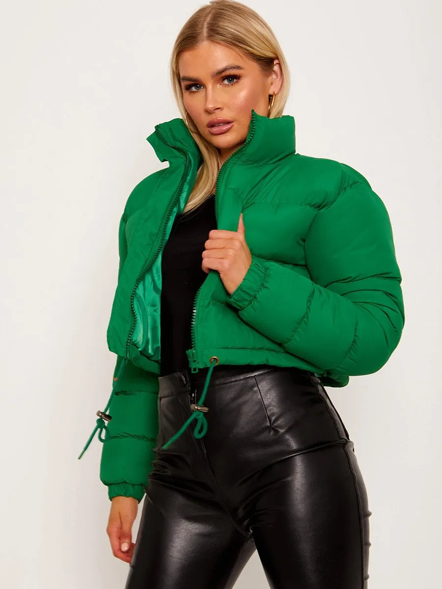 Dora Cropped Puffer Jacket In Green