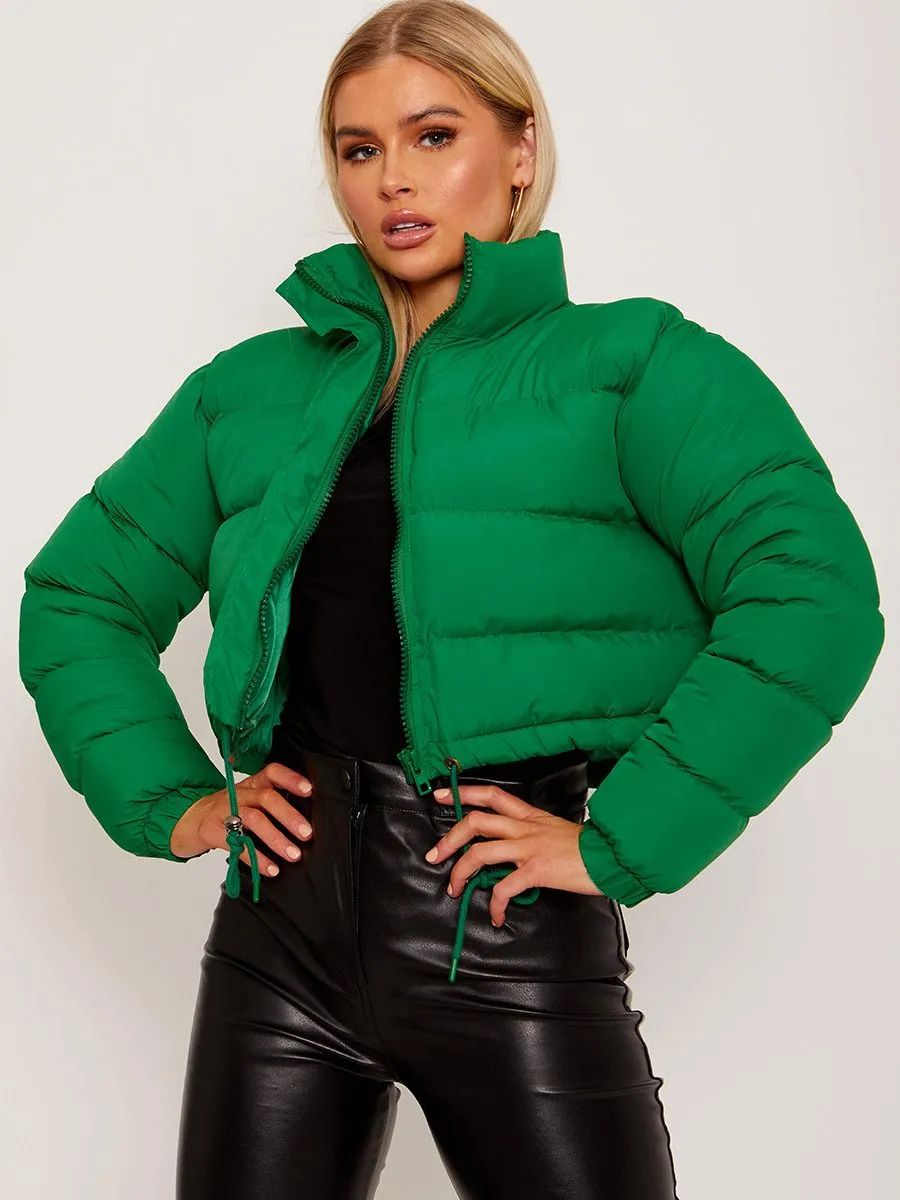 Dora Cropped Puffer Jacket In Green