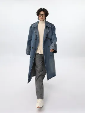 Double-Breasted Denim Oversized Trench Coat