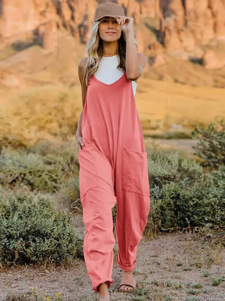 Double Take Full Size Sleeveless V-Neck Pocketed Women's Jumpsuit