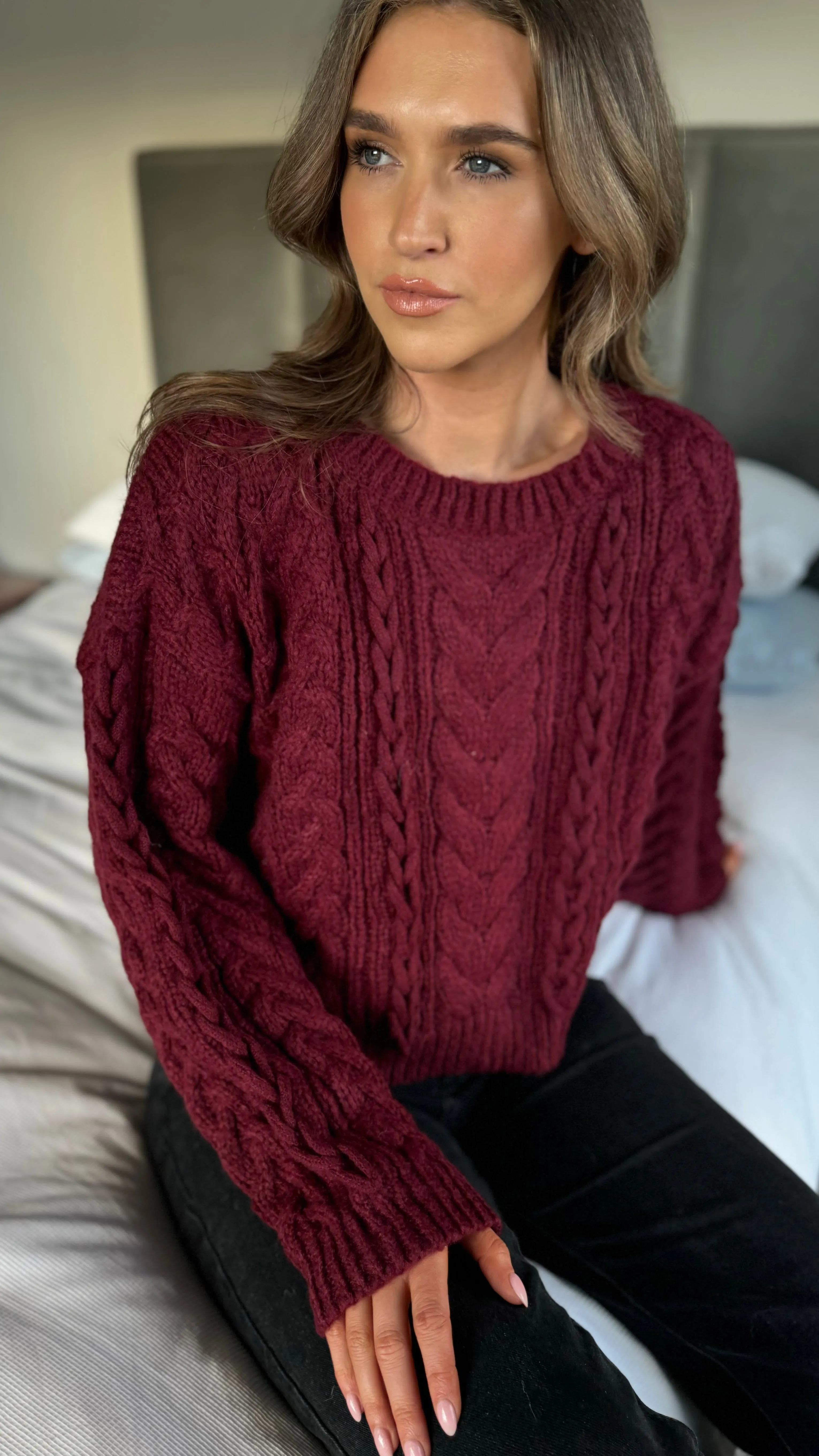 Falconer Burgundy Chunky Knit Jumper