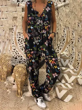 Fashion All-match Printed V-neck Jumpsuit