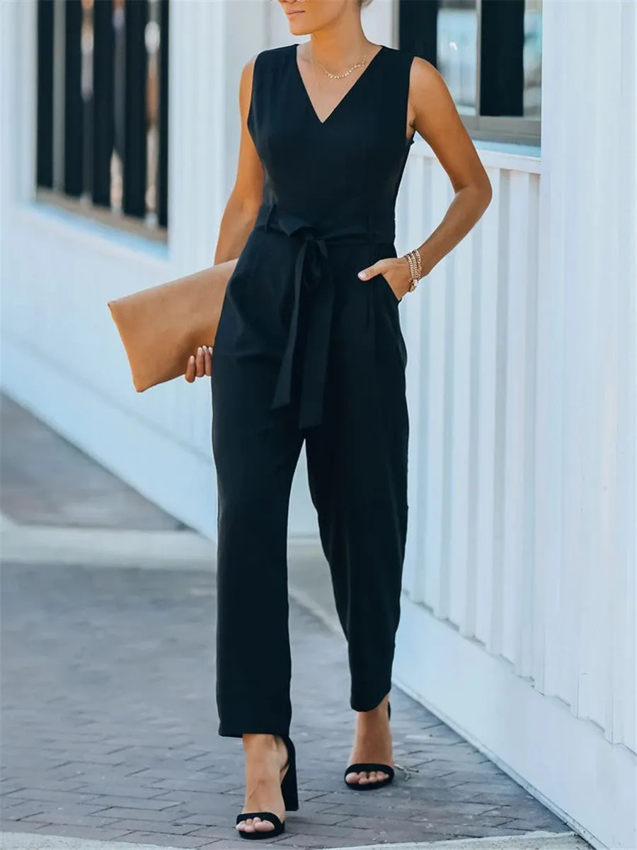 Fashion Sleeveless Tops Tie Jumpsuits for Women