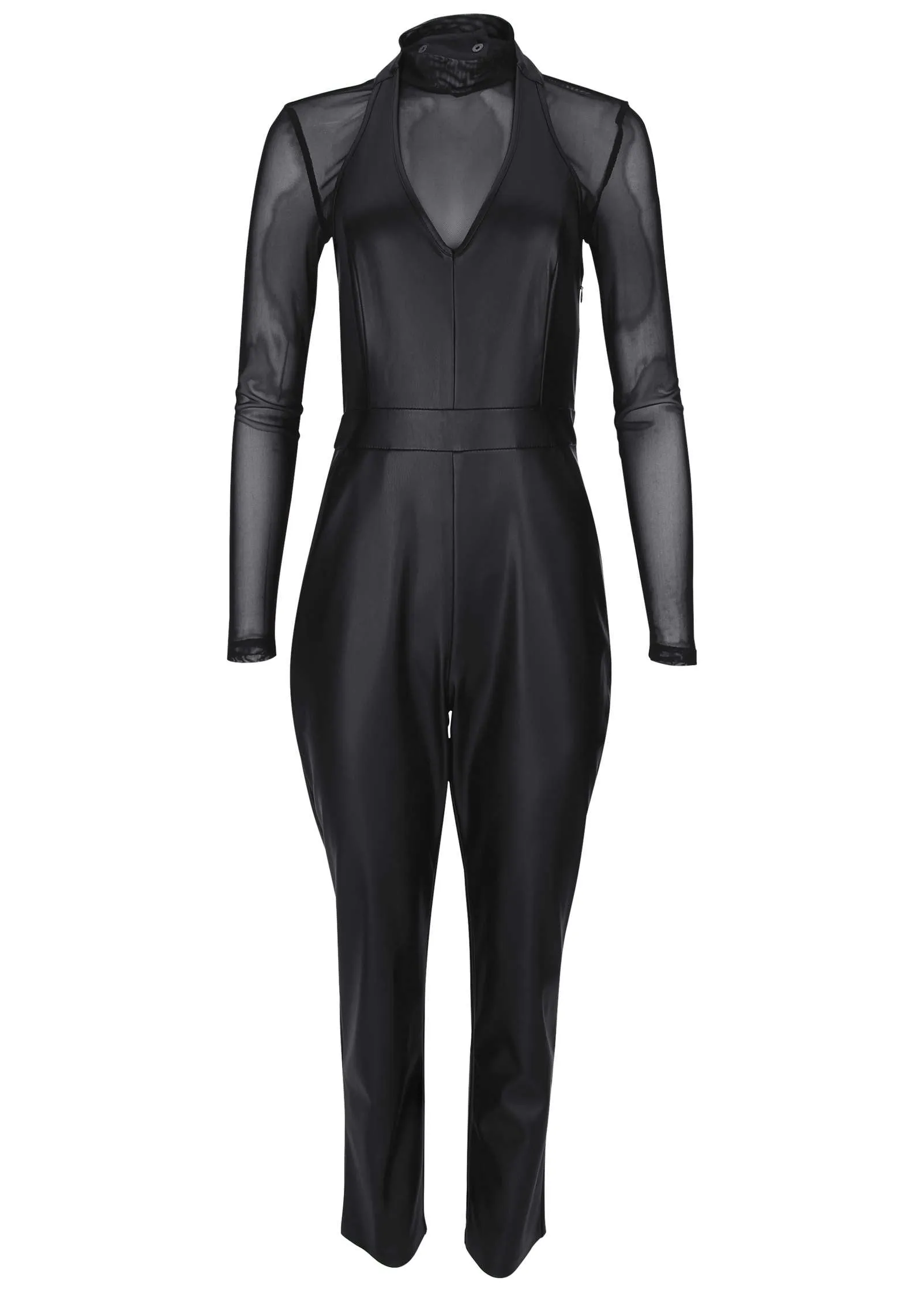 Faux Leather Jumpsuit - Black