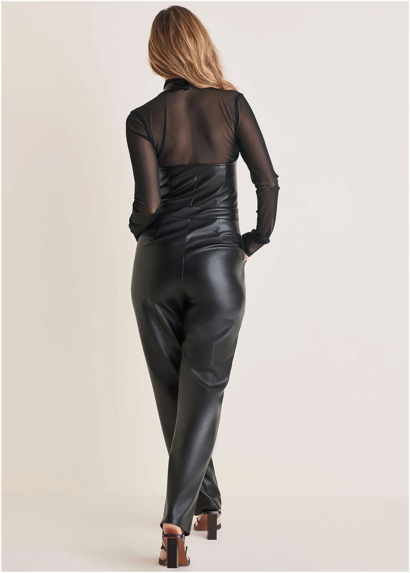 Faux Leather Jumpsuit - Black