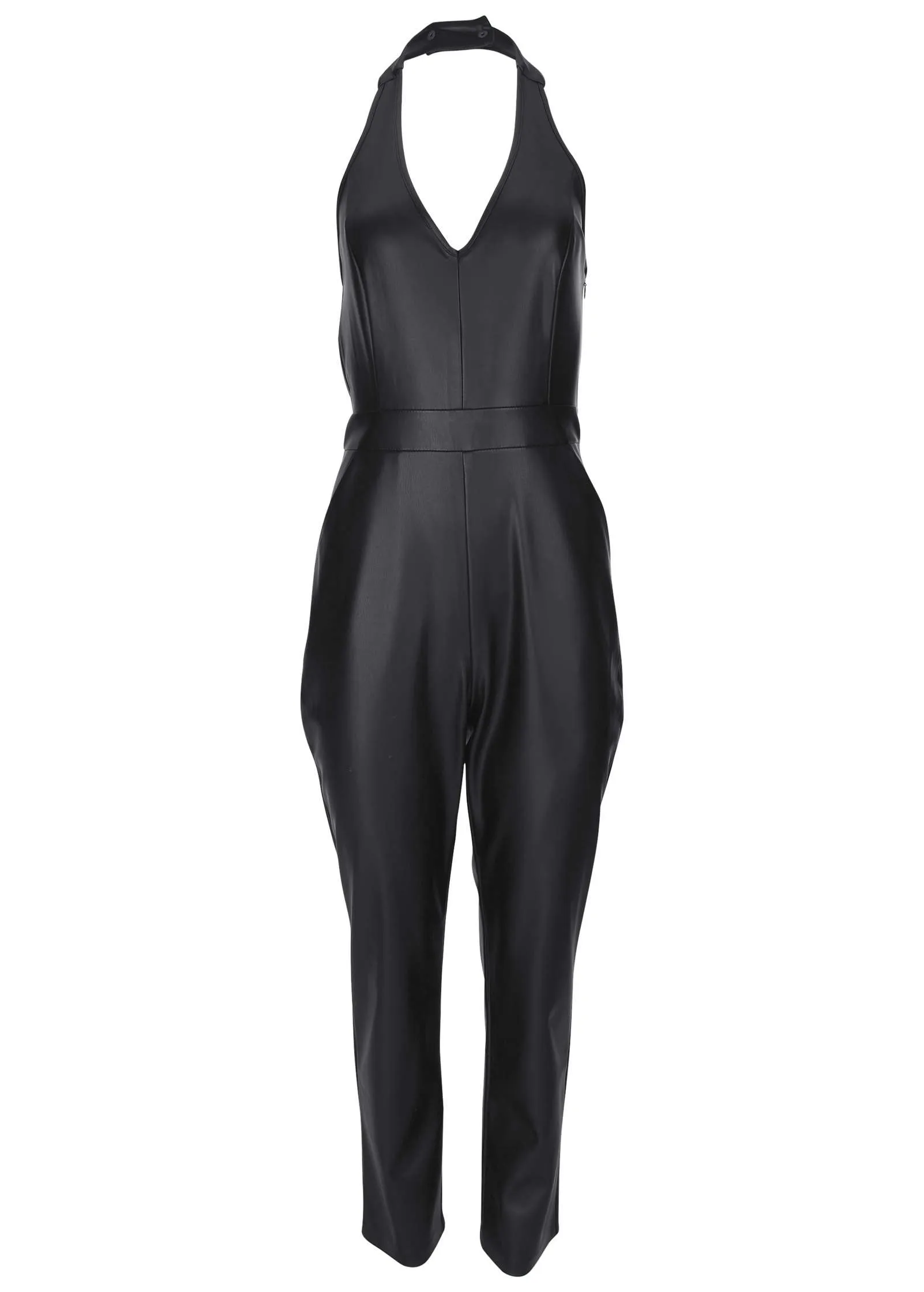 Faux Leather Jumpsuit - Black