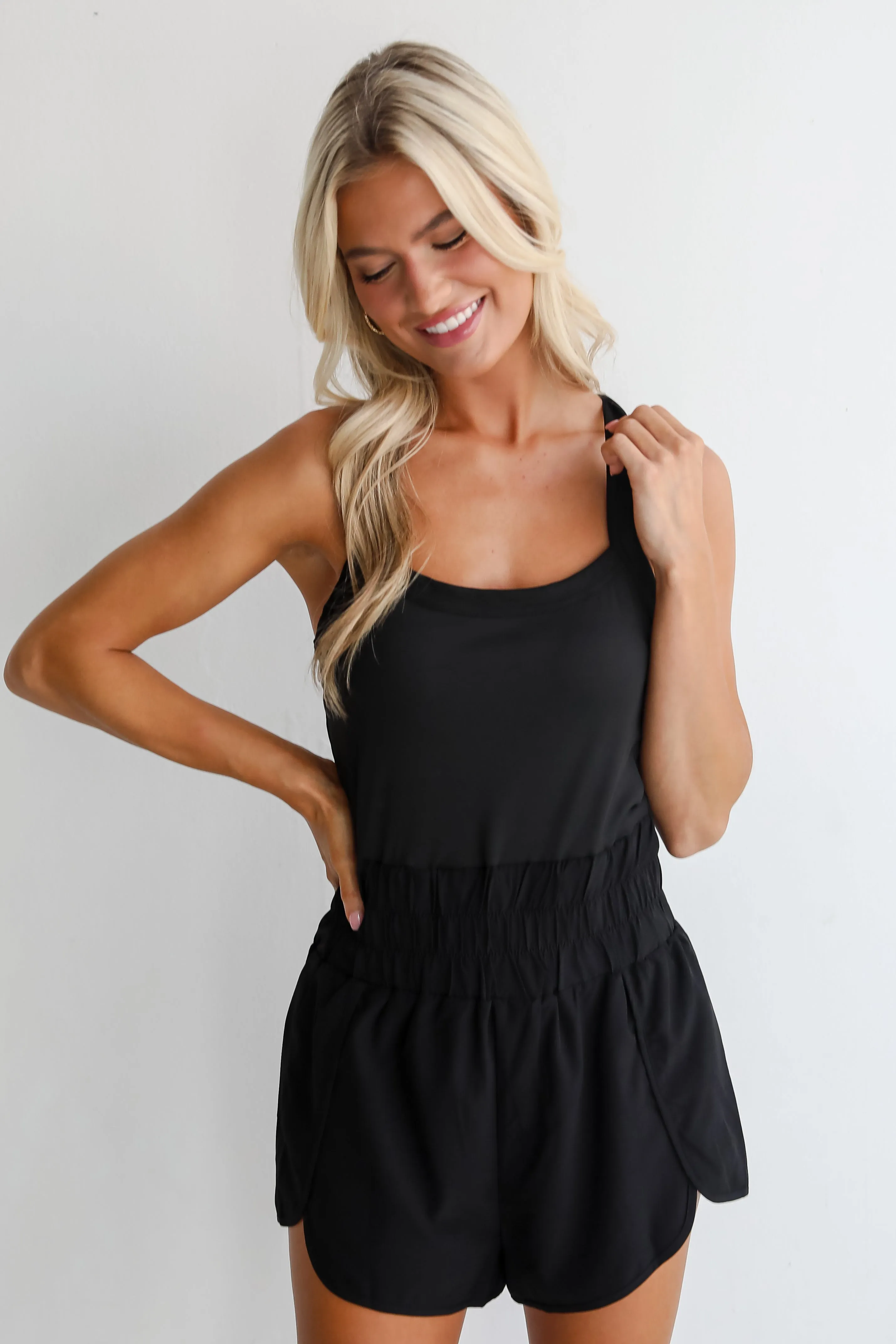 FINAL SALE - Get To It Black Athletic Romper