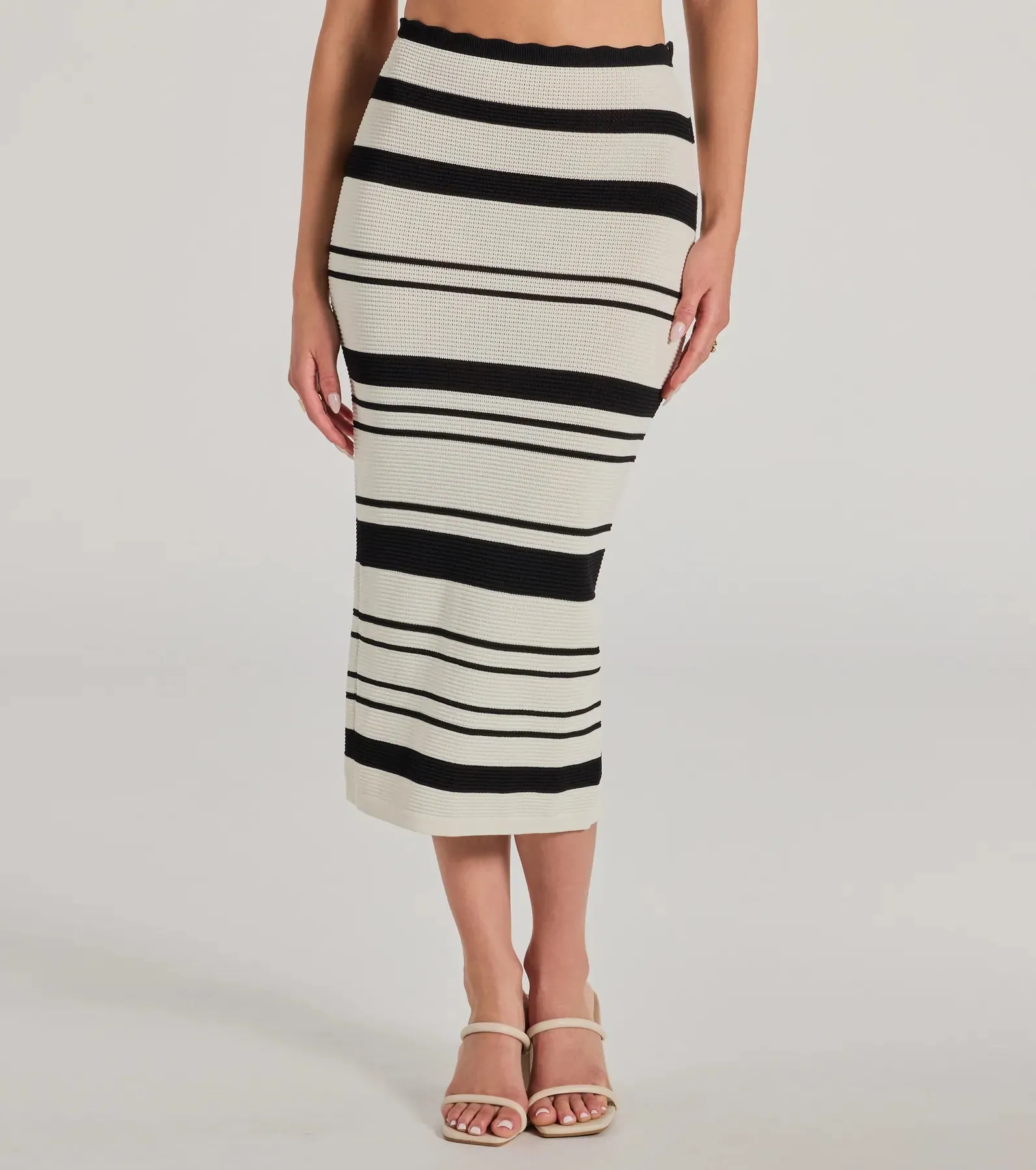 Flirty Fun High Rise Striped Knit Midi Skirt