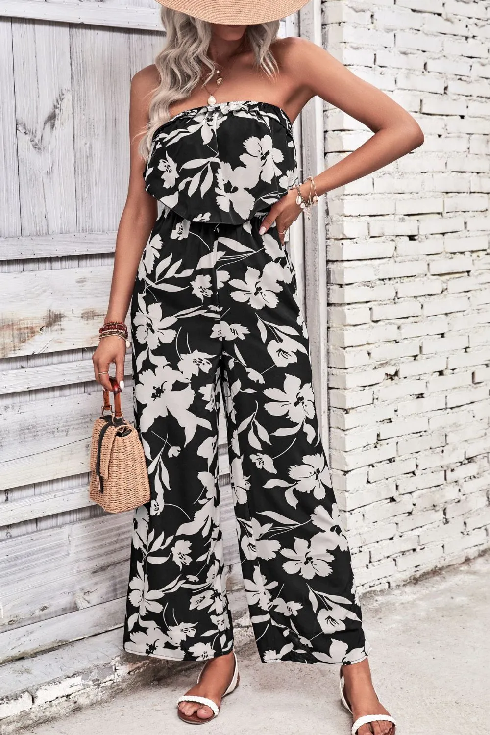 Floral Strapless Wide Leg Jumpsuit