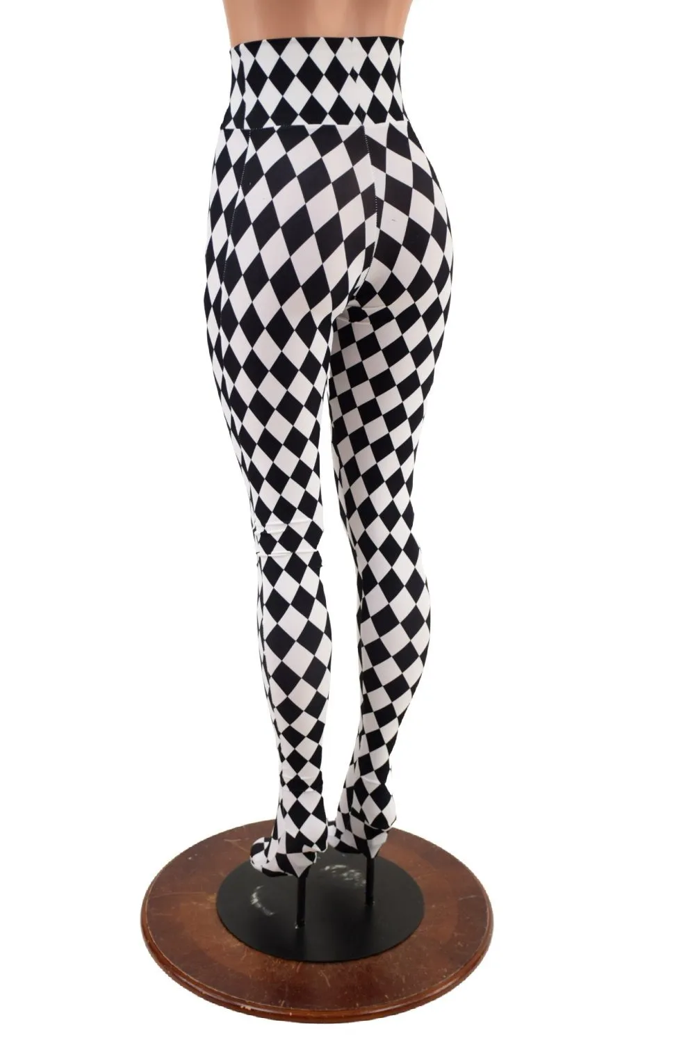 Footed High Waist Leggings in Black and White Diamond