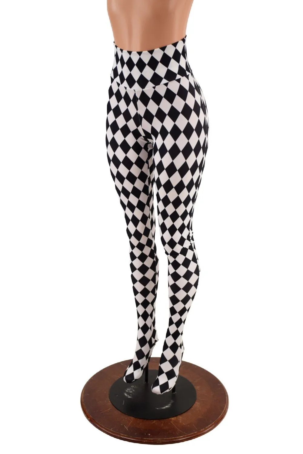 Footed High Waist Leggings in Black and White Diamond