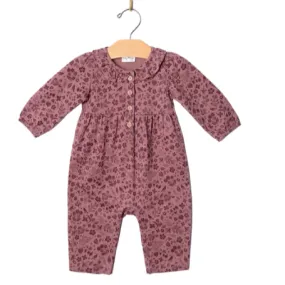 Frill Collar Baby Romper- Combed Jersey: Plum Birds