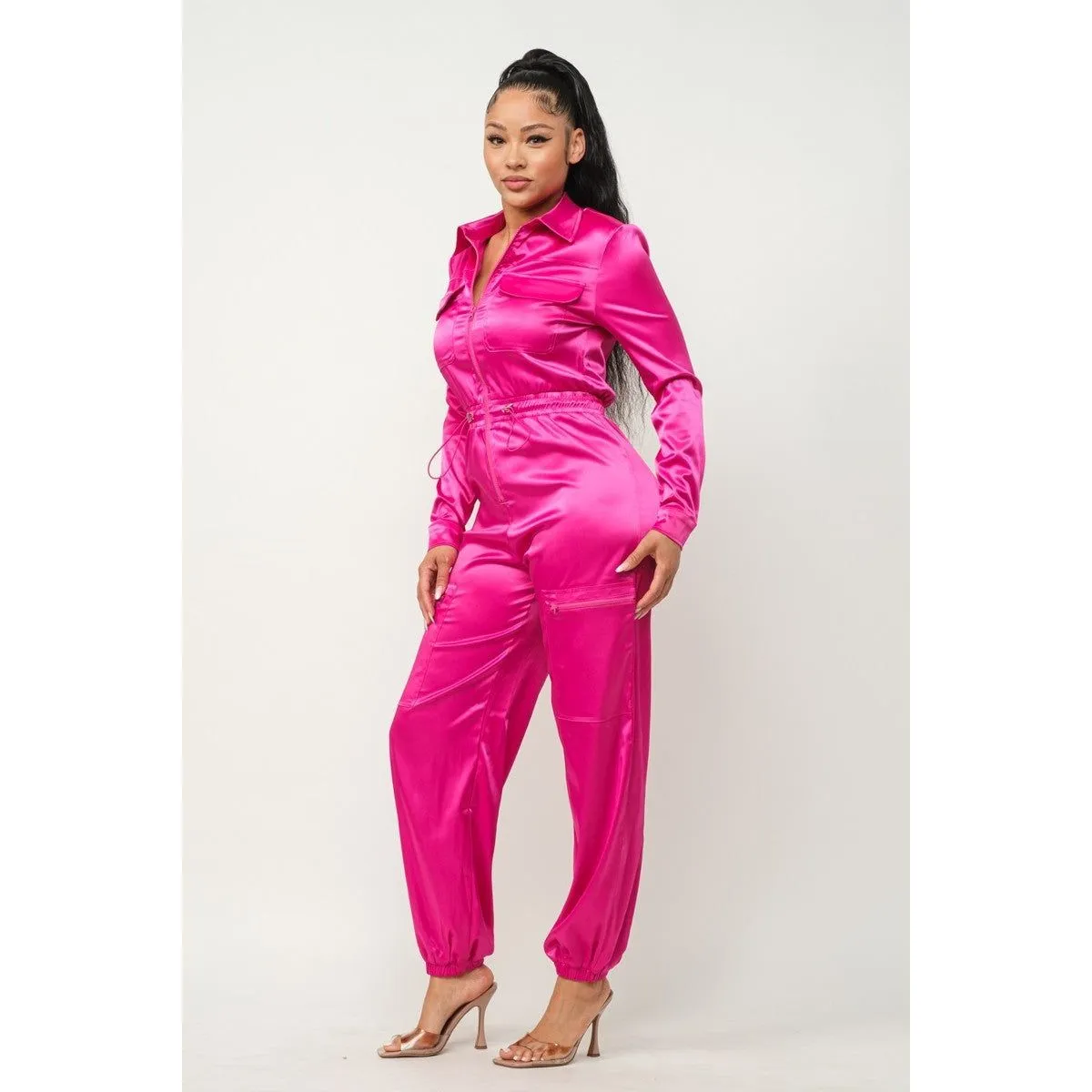 Front Zipper Pockets Top And Pants Jumpsuit