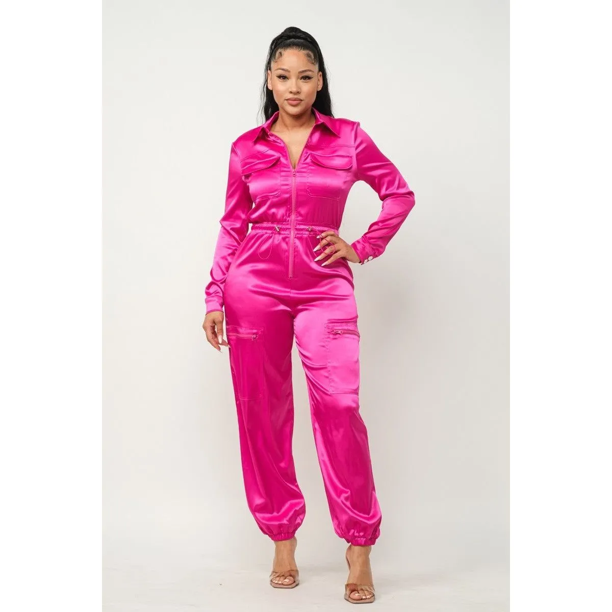 Front Zipper Pockets Top And Pants Jumpsuit