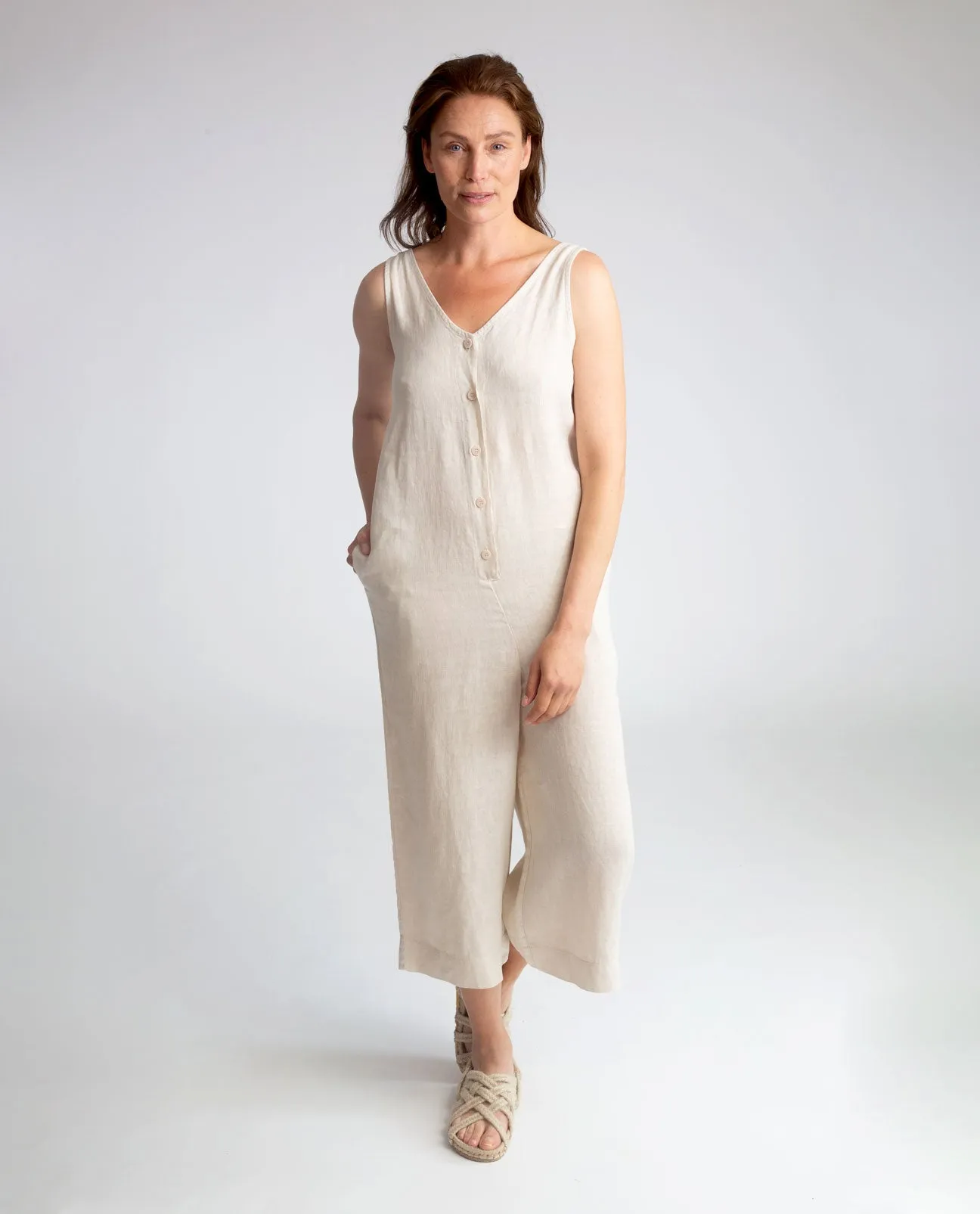 Gianna Linen Jumpsuit in Bone S