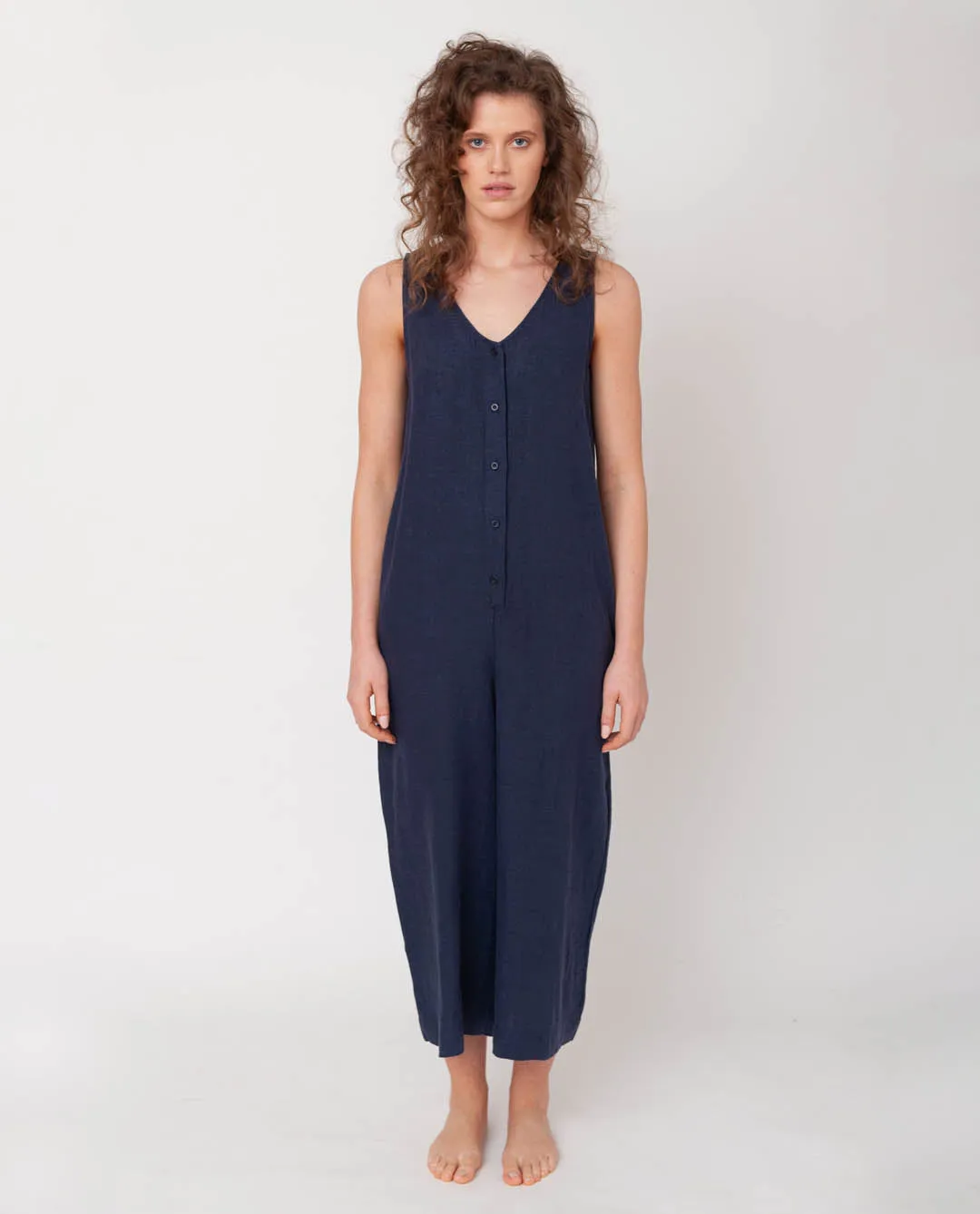 Gianna Linen Jumpsuit In Midnight