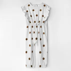 Girls Fashion All Over Polka Dots Printed Soft Cotton Frill Jumpsuit 246