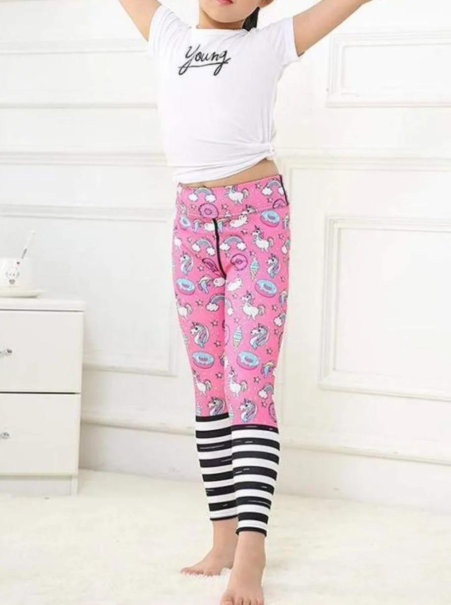 Girls Striped Unicorn Leggings (11 Style Options)