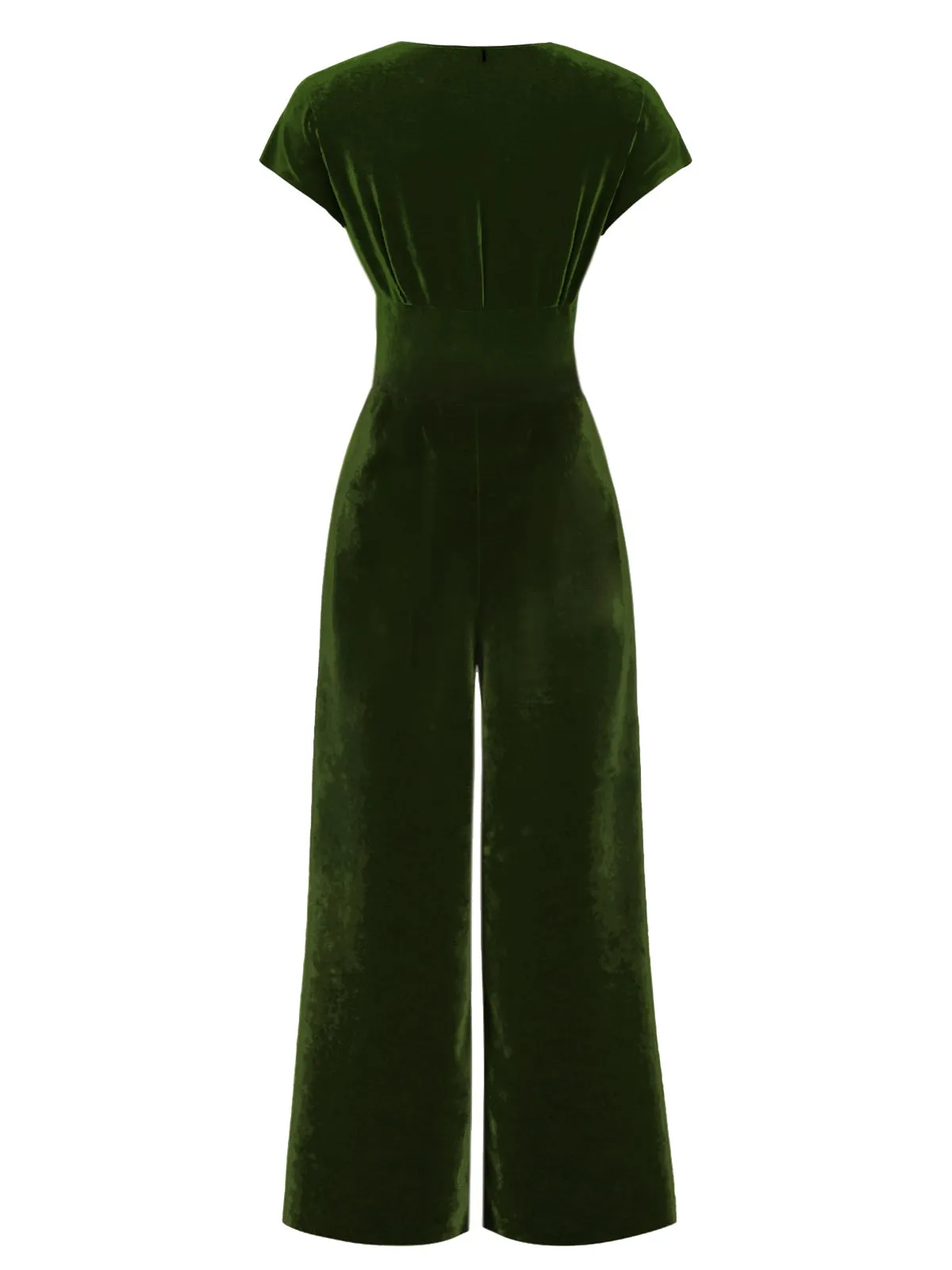 Green 1930s Buttoned V-Neck Velvet Jumpsuit