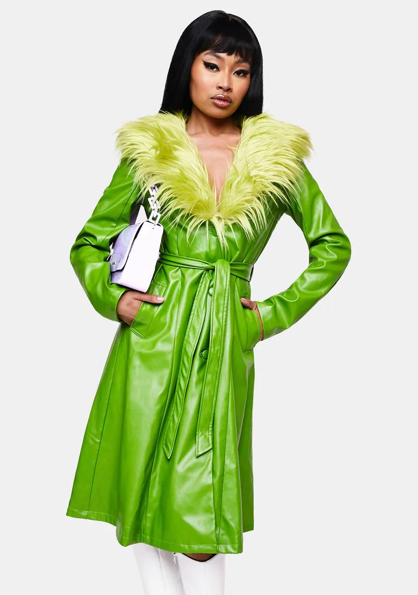 Green Nadia Faux Fur Trench Coat