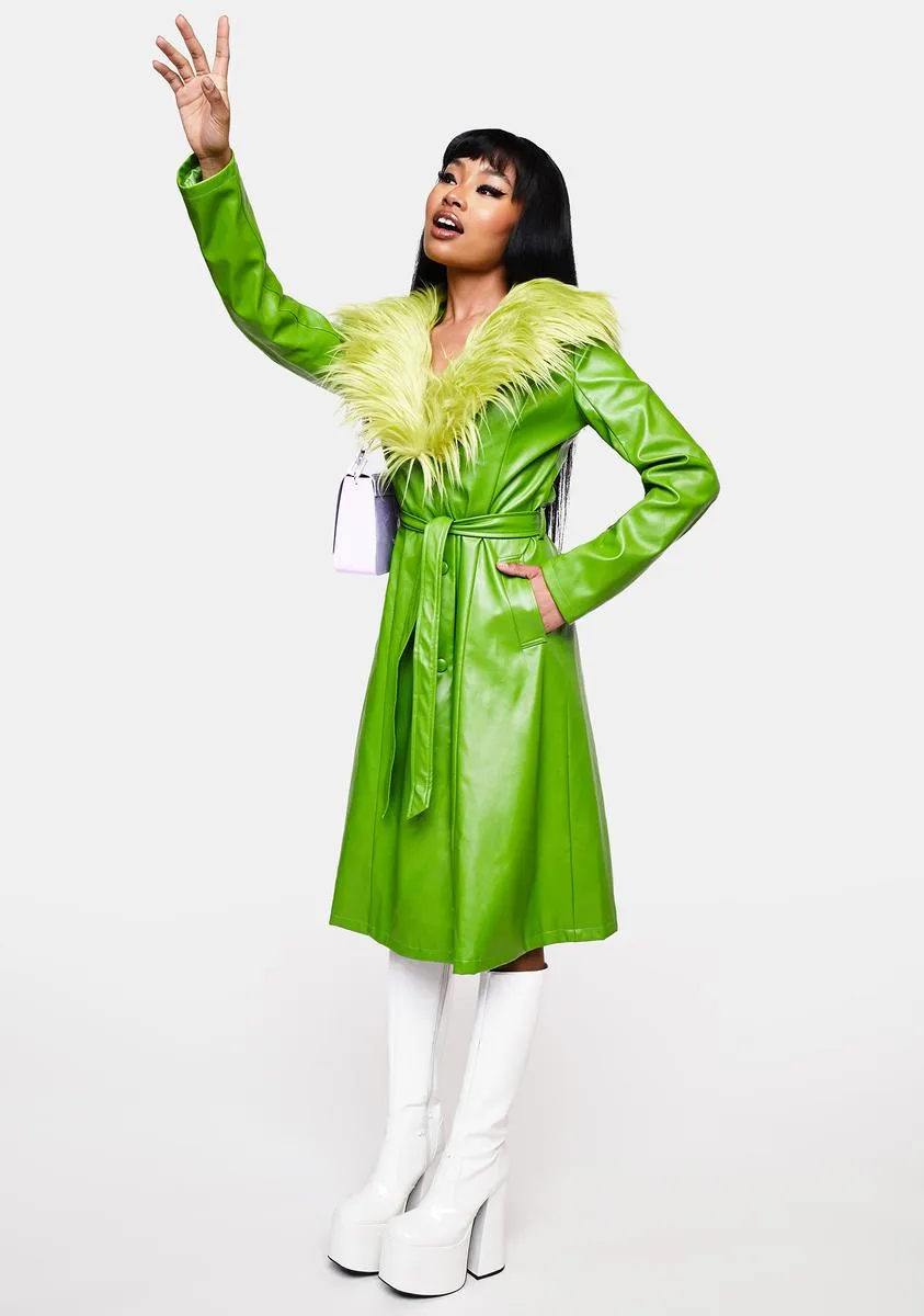 Green Nadia Faux Fur Trench Coat