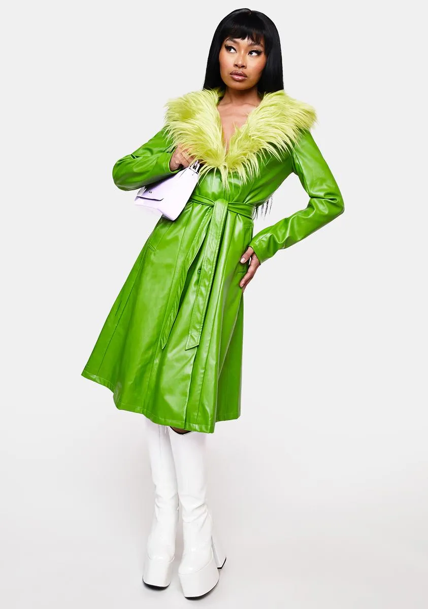 Green Nadia Faux Fur Trench Coat