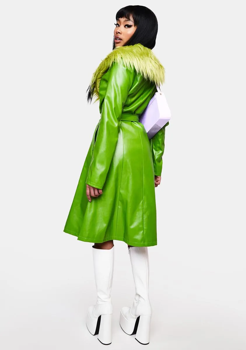 Green Nadia Faux Fur Trench Coat