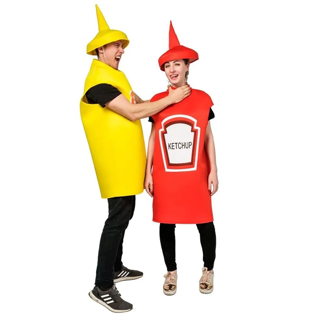 Halloween Adult Couples Mustard Ketchup jumpsuit Costume Cosplay Party